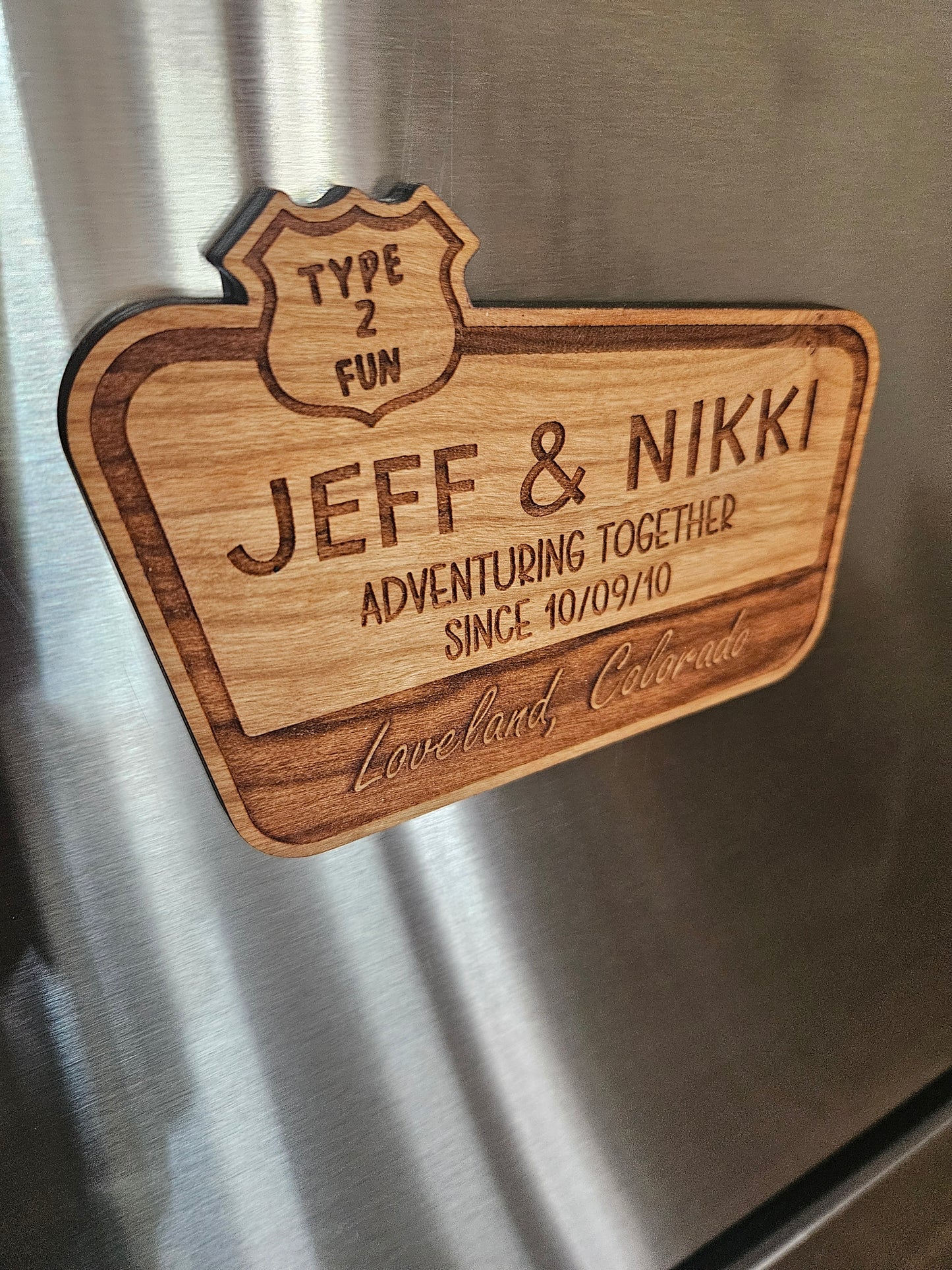 Personalized Team or Couple Adventuring Wood Fridge Magnet