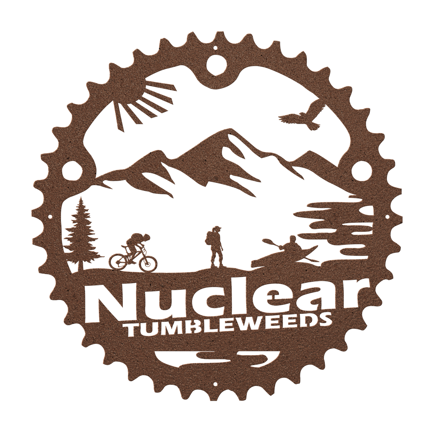 Custom Adventure Racing Chainring Metal Sign With Female Hiker, Personalized Adventure Race Gift, Metal Adventure Wall Art, Home Decor Copper