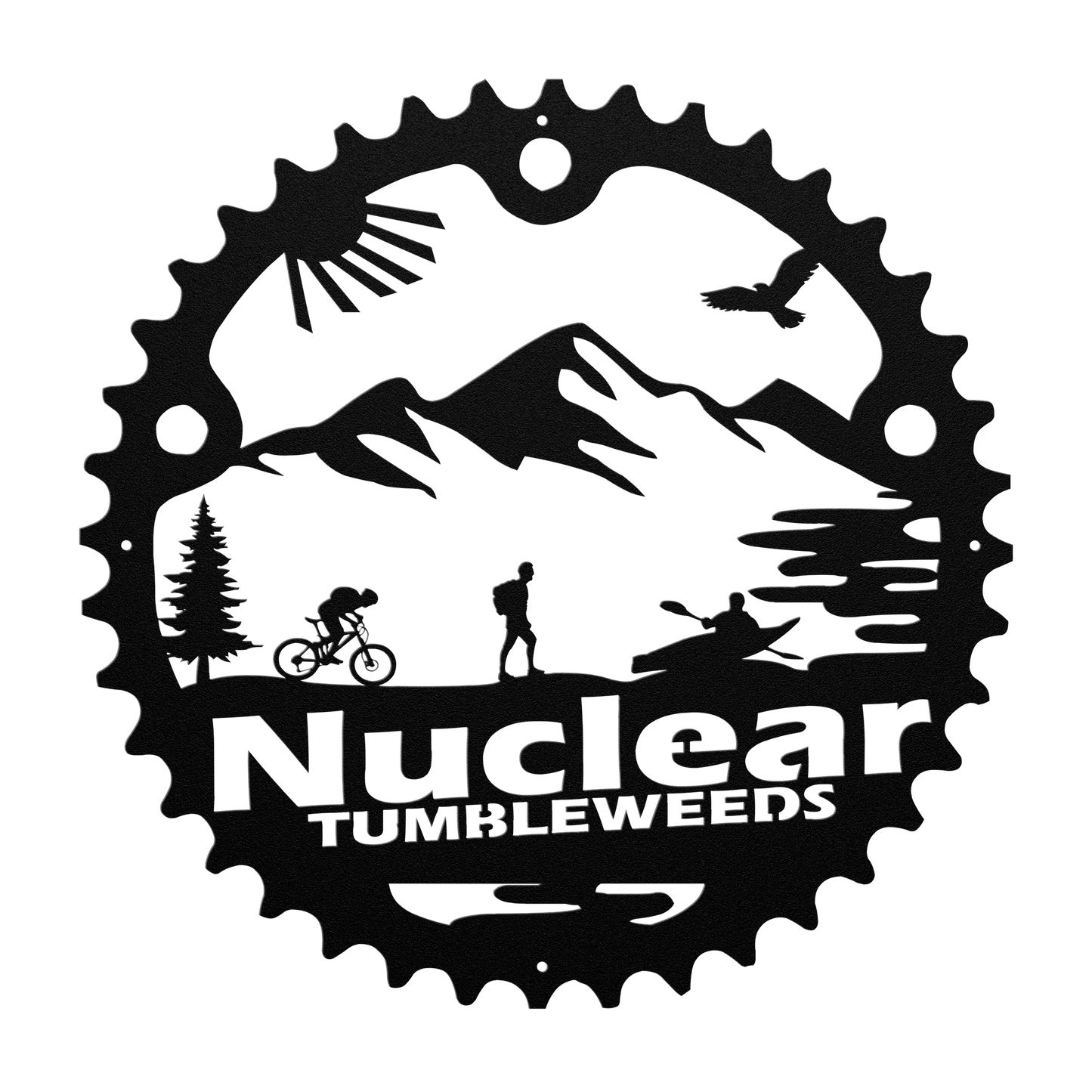 Custom Adventure Racing Chainring Metal Sign With Male Hiker, Personalized Adventure Race Gift, Metal Adventure Wall Art, Home Decor Black