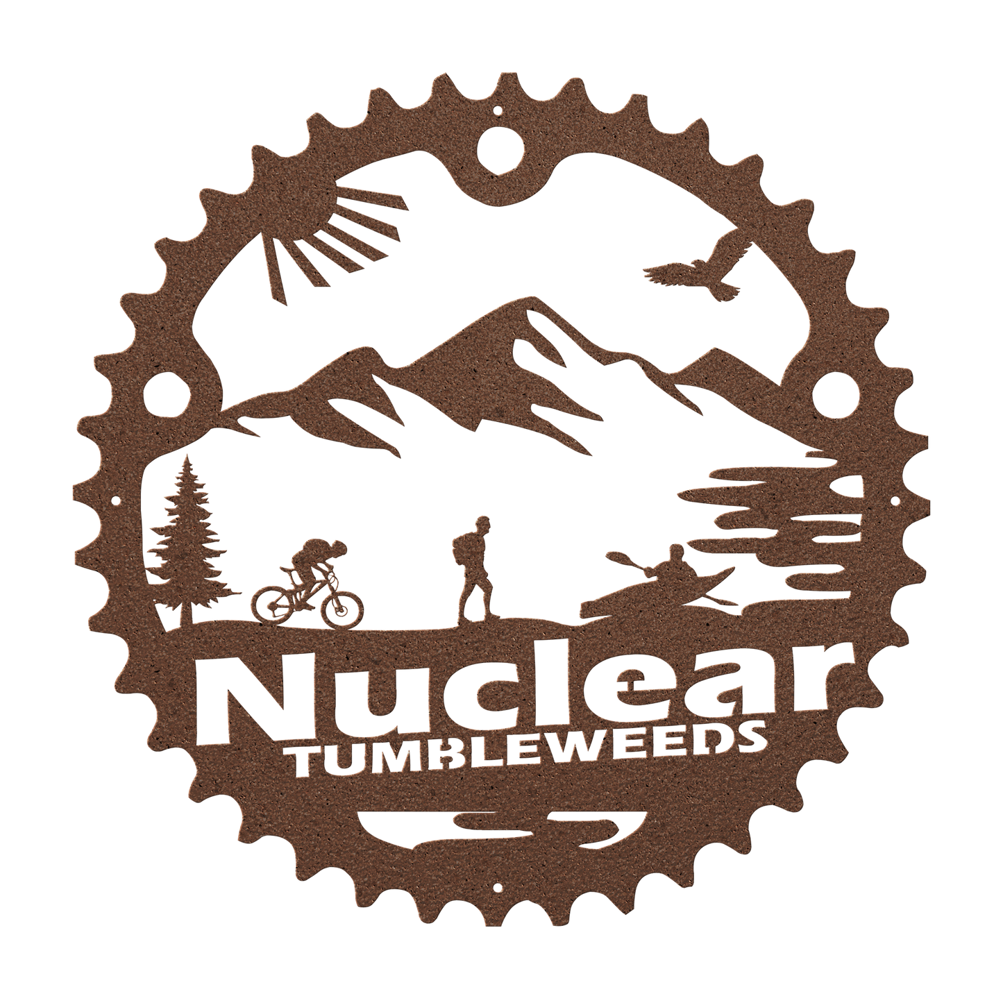 Custom Adventure Racing Chainring Metal Sign With Male Hiker, Personalized Adventure Race Gift, Metal Adventure Wall Art, Home Decor Copper