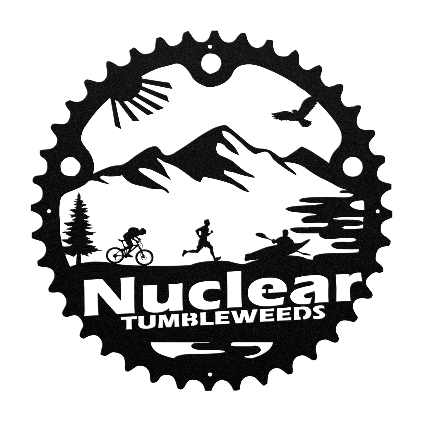 Custom Adventure Racing Chainring Metal Sign With Male Runner, Personalized Adventure Race Gift, Metal Adventure Wall Art, Home Decor Black