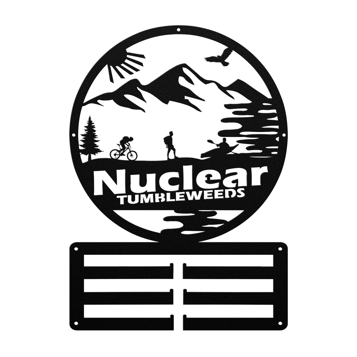 Custom Adventure Racing Medal Hanger With Male Hiker, Personalized Adventure Race Gift, Metal Adventure Wall Art, Home Decor Black