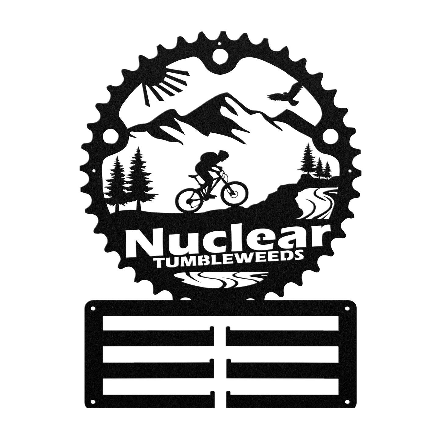 Custom Mountain Biker Chainring Metal Bike Decor Medal Hanger, Personalized Mountain Biker Gift, Metal Bike Wall Art, Home Decor Black