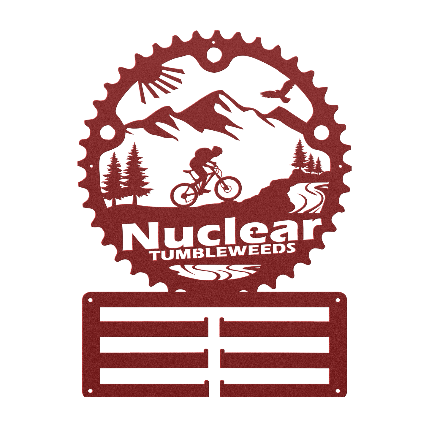 Custom Mountain Biker Chainring Metal Bike Decor Medal Hanger, Personalized Mountain Biker Gift, Metal Bike Wall Art, Home Decor Red