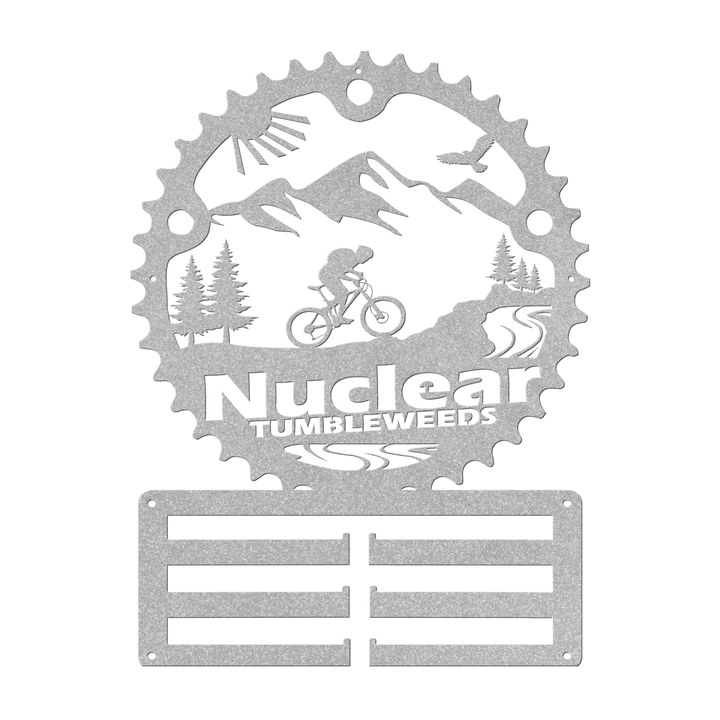 Custom Mountain Biker Chainring Metal Bike Decor Medal Hanger, Personalized Mountain Biker Gift, Metal Bike Wall Art, Home Decor Silver