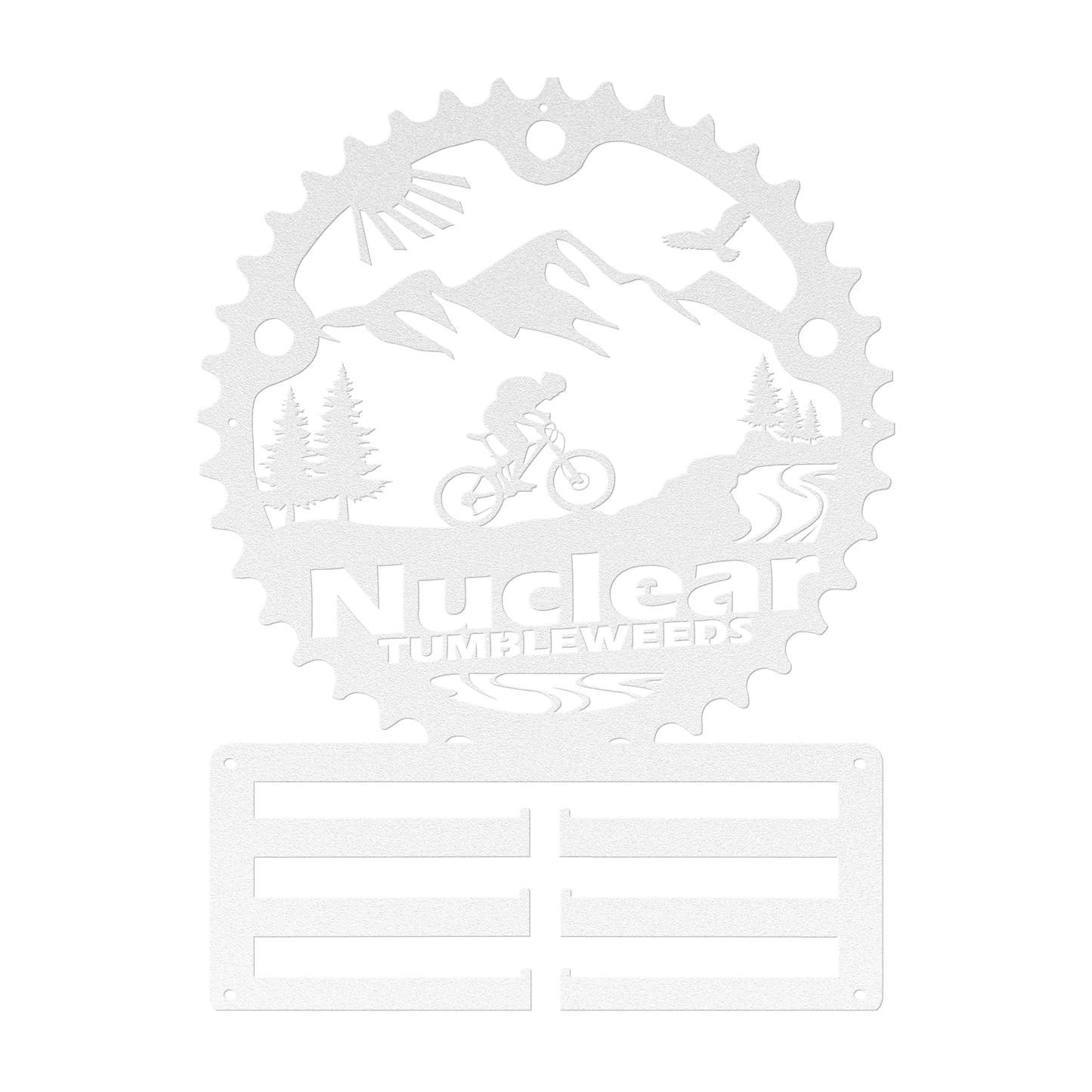 Custom Mountain Biker Chainring Metal Bike Decor Medal Hanger, Personalized Mountain Biker Gift, Metal Bike Wall Art, Home Decor White