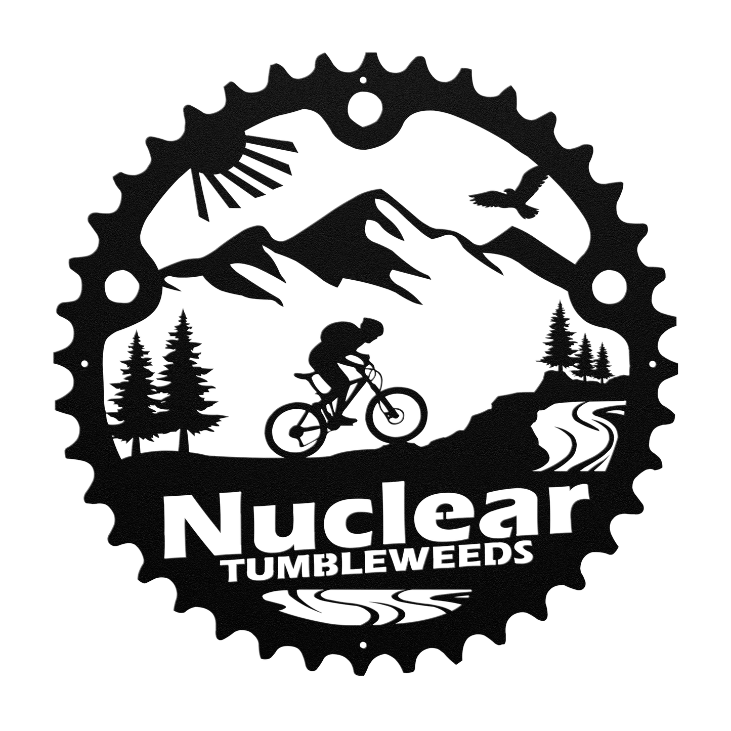 Custom Mountain Biker Chainring Metal Bike Decor, Personalized Mountain Biker Gift, Metal Bike Wall Art, Home Decor Black