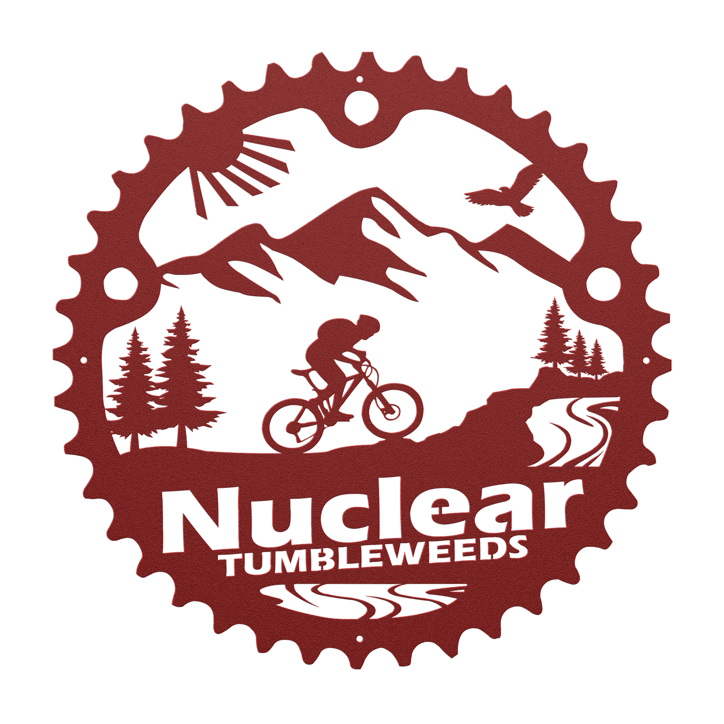 Custom Mountain Biker Chainring Metal Bike Decor, Personalized Mountain Biker Gift, Metal Bike Wall Art, Home Decor Red