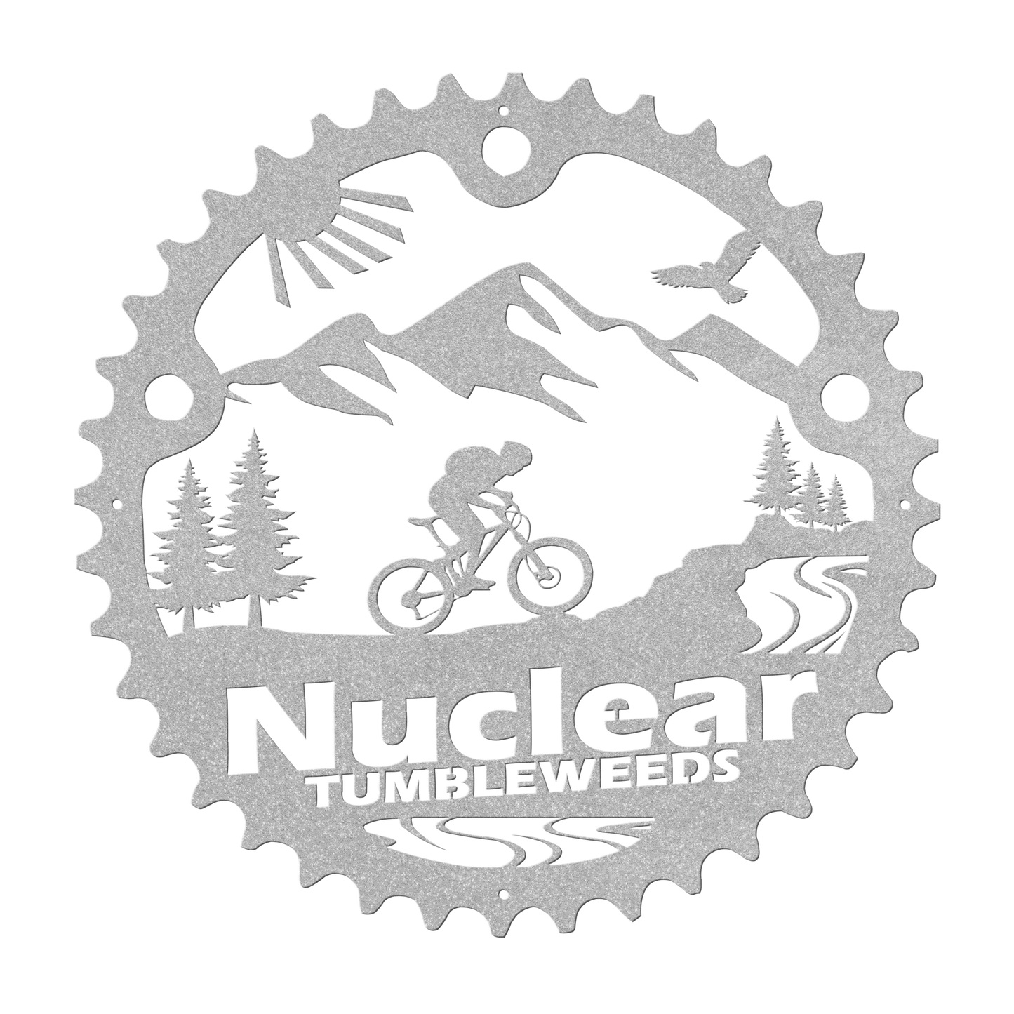 Custom Mountain Biker Chainring Metal Bike Decor, Personalized Mountain Biker Gift, Metal Bike Wall Art, Home Decor Silver