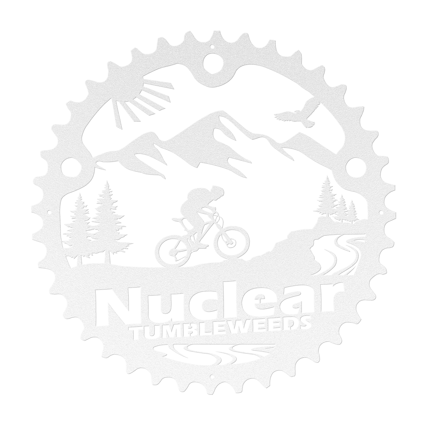Custom Mountain Biker Chainring Metal Bike Decor, Personalized Mountain Biker Gift, Metal Bike Wall Art, Home Decor White