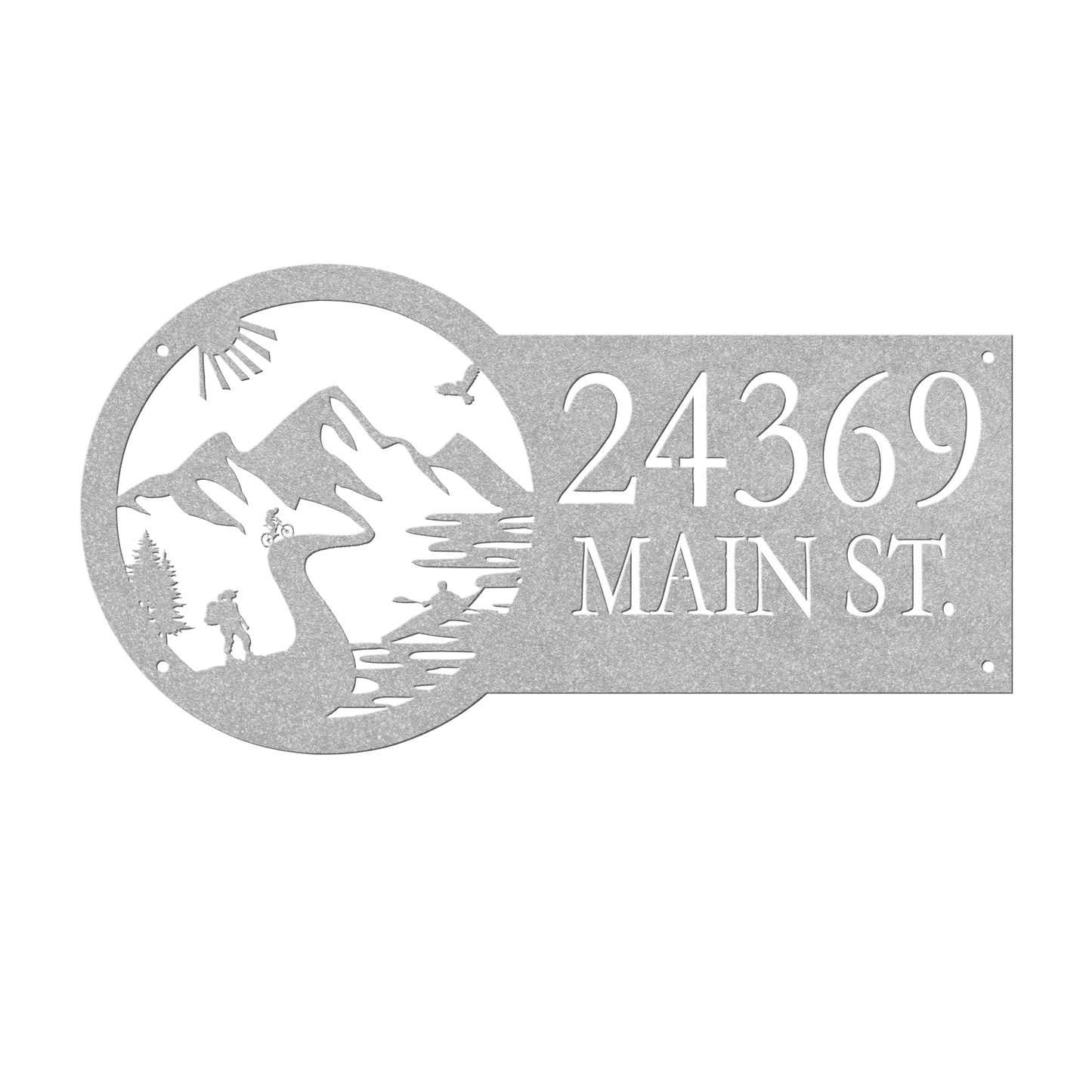 Metal House Number Address Sign| Adventure Racing Mountain Path| Female Hiker Silver