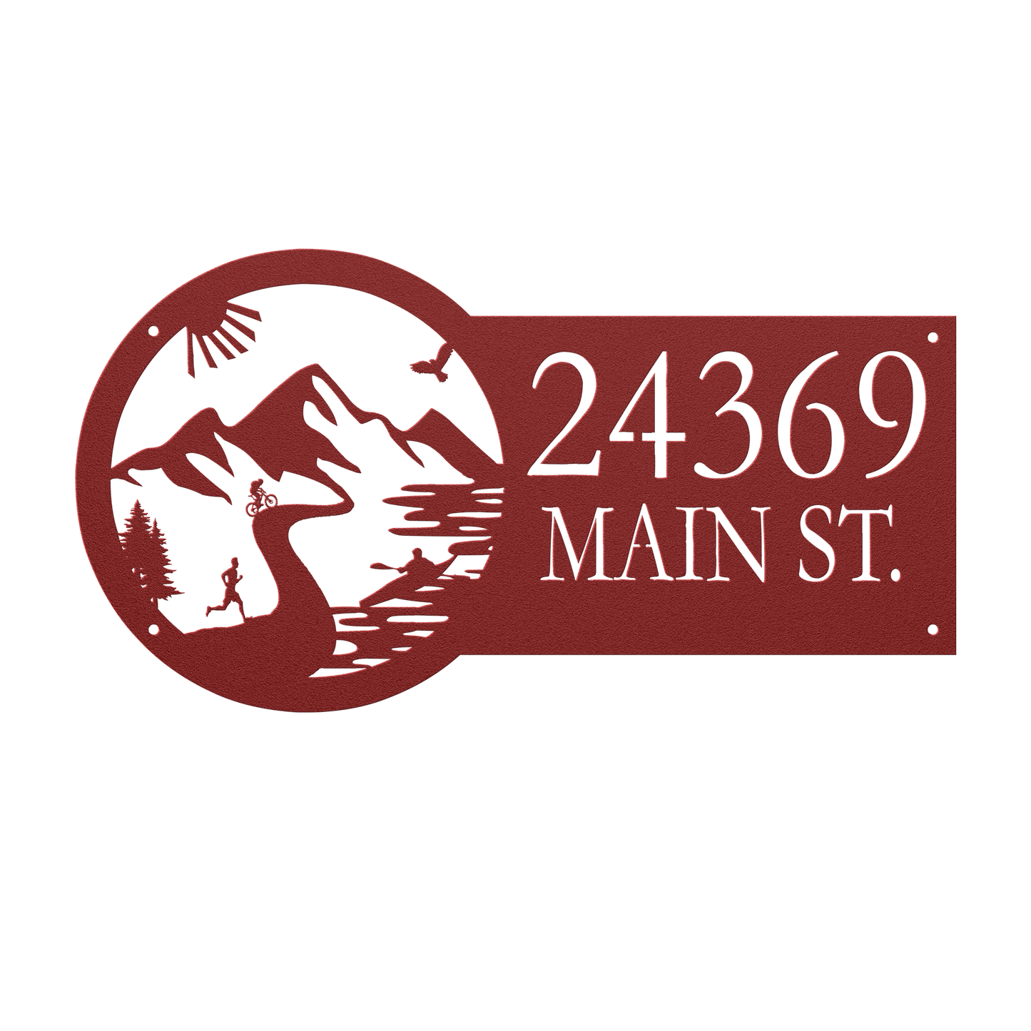 Metal House Number Address Sign| Adventure Racing Mountain Path| Male Runner Red