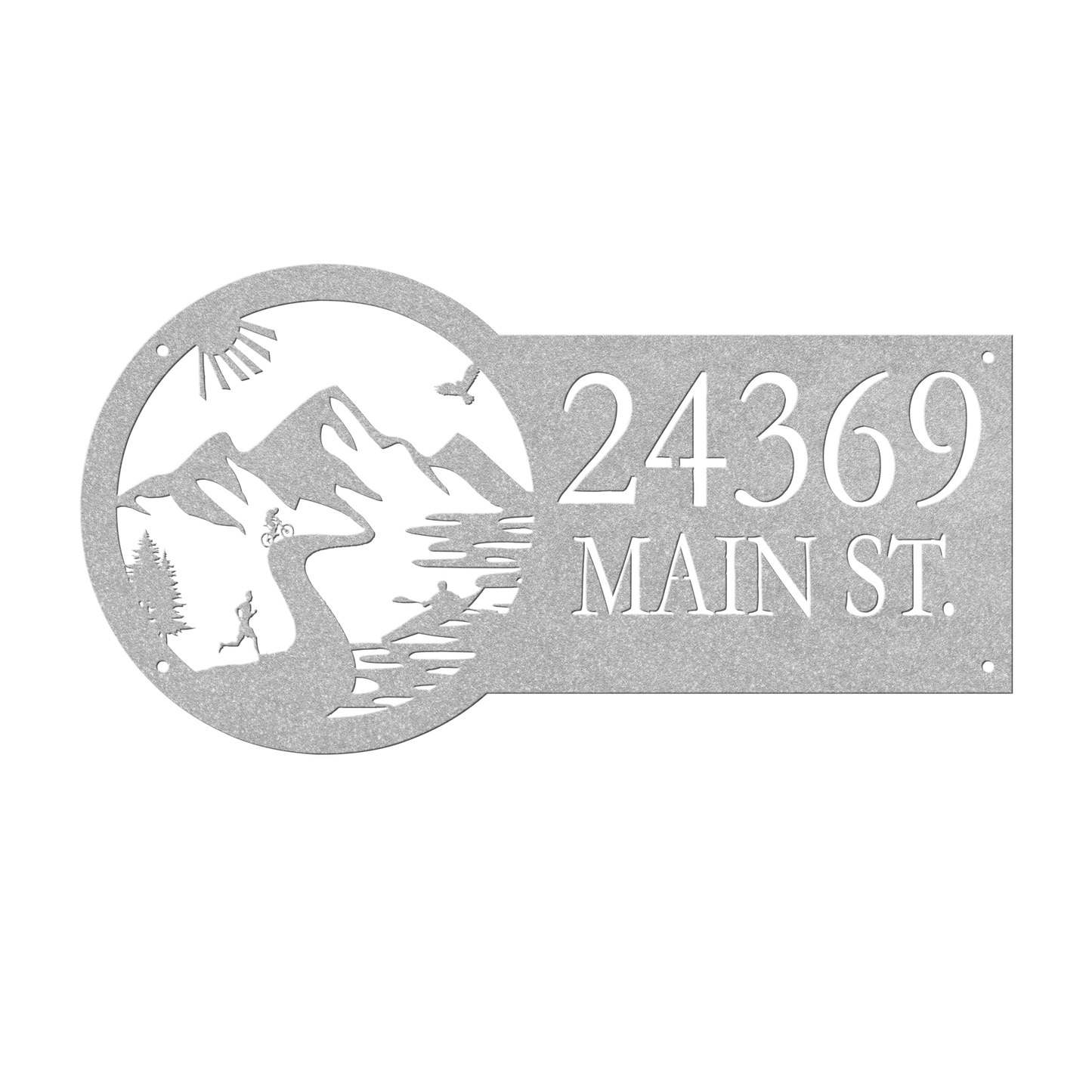 Metal House Number Address Sign| Adventure Racing Mountain Path| Male Runner Silver