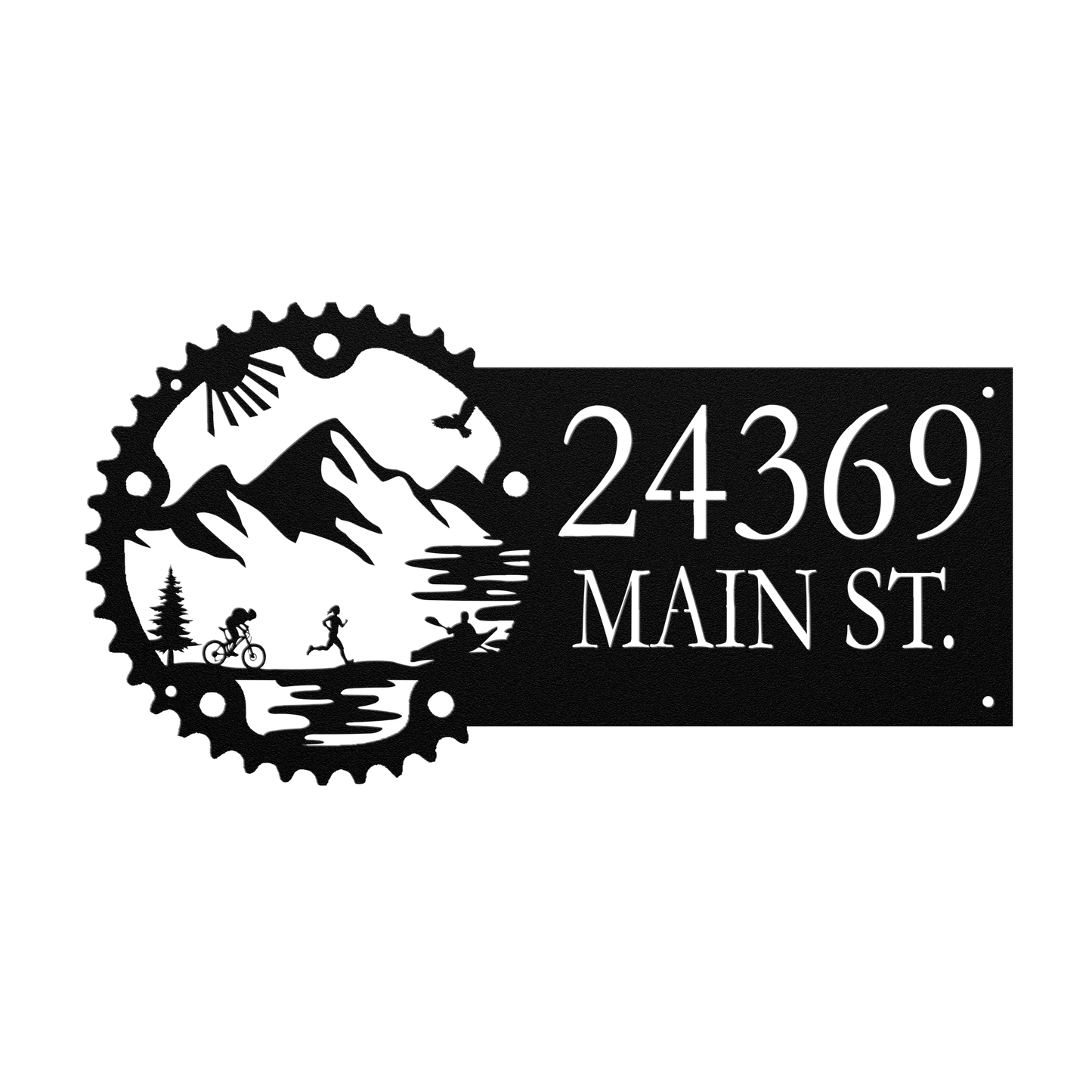 Metal House Number Address Sign| Adventure Racing Themed Chainring| Female Runner Black