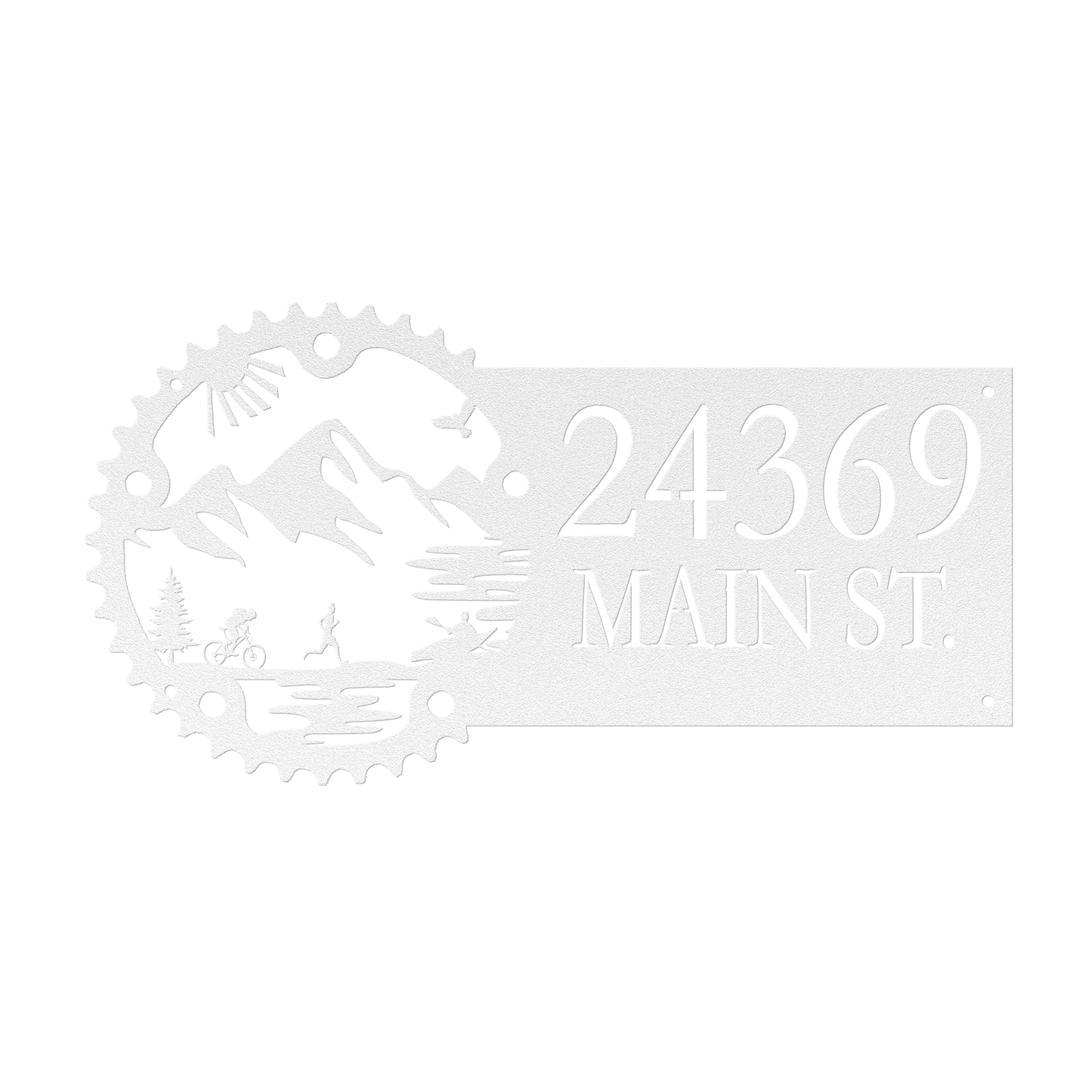 Metal House Number Address Sign| Adventure Racing Themed Chainring| Male Runner White