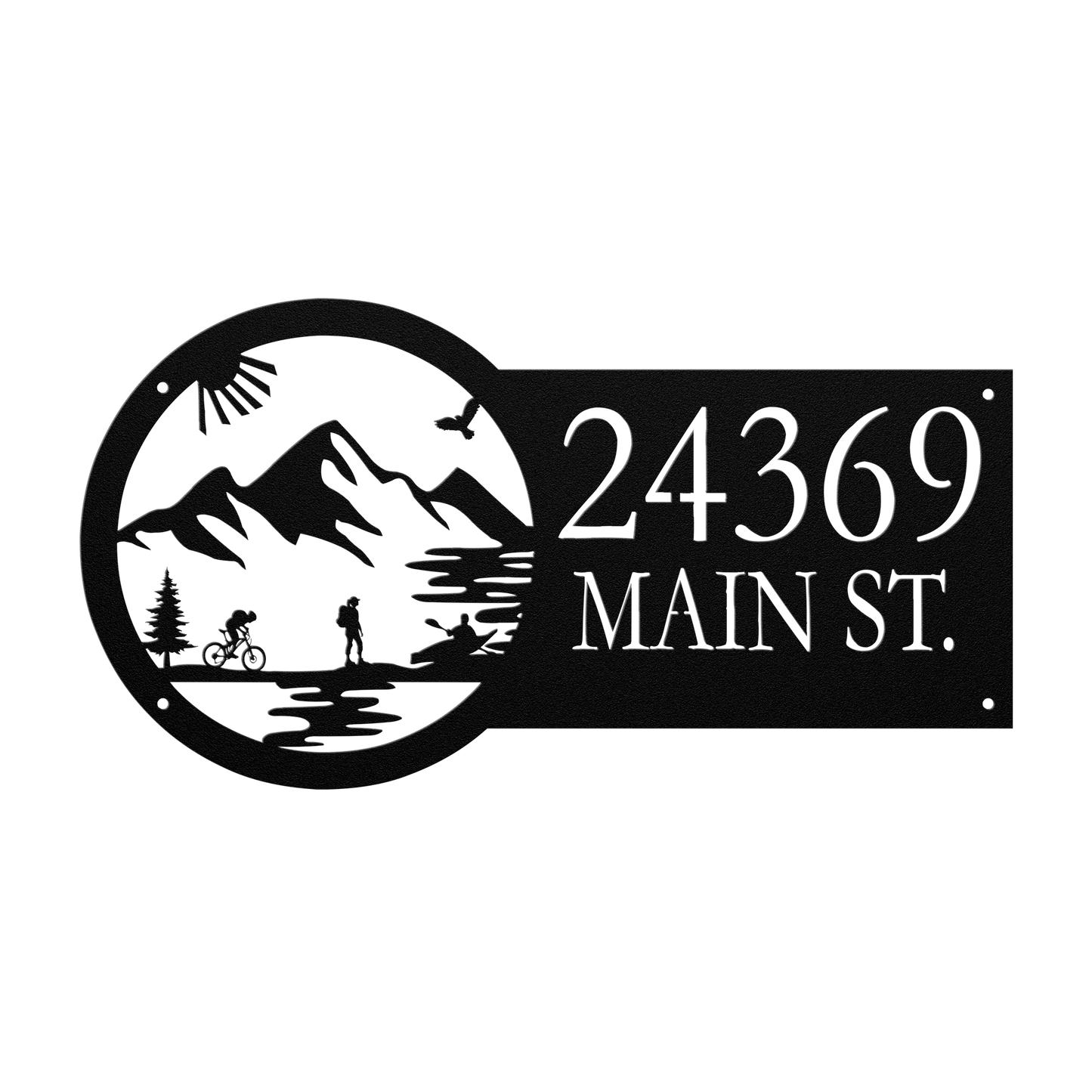 Metal House Number Address Sign| Adventure Racing Themed| Female Hiker Black