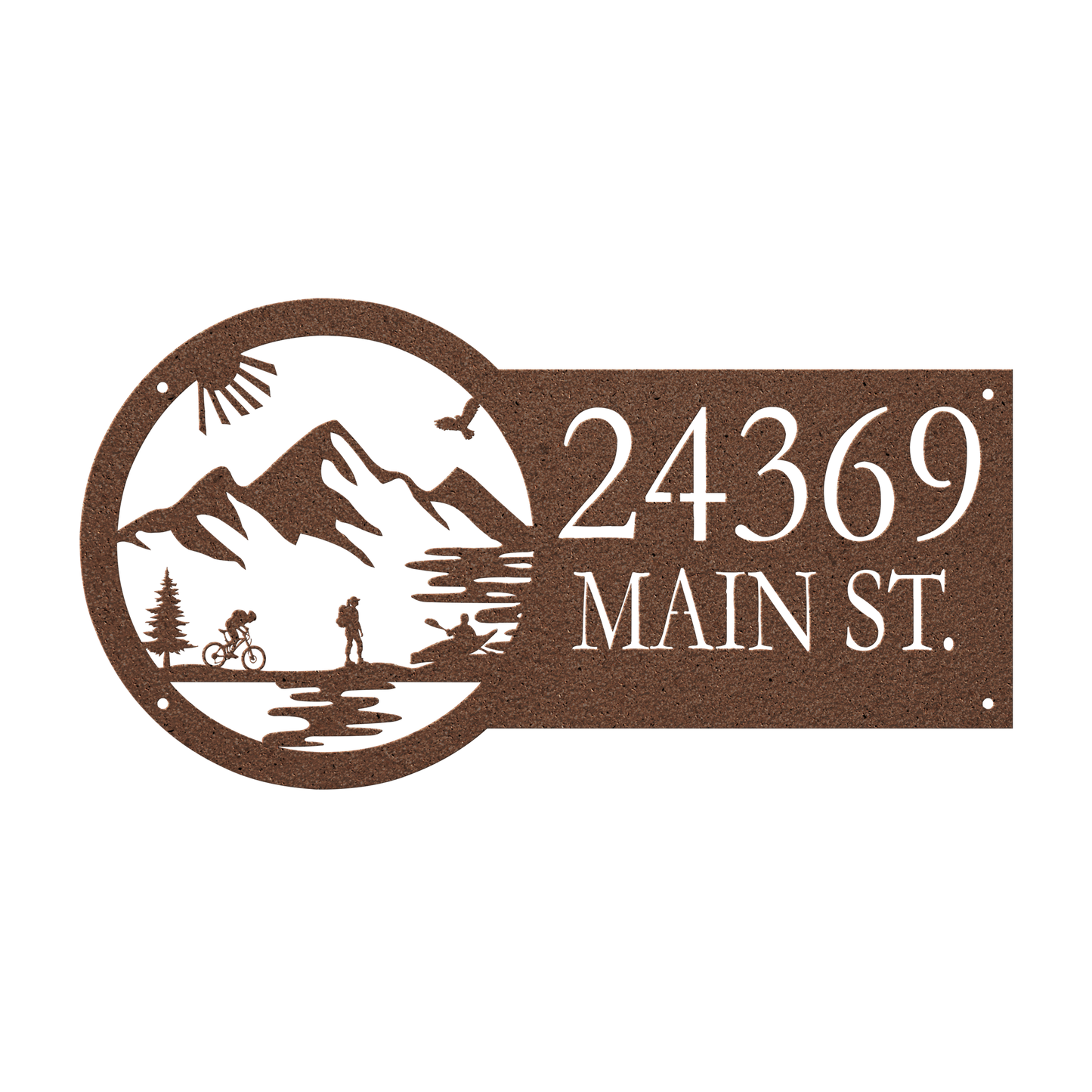 Metal House Number Address Sign| Adventure Racing Themed| Female Hiker Copper