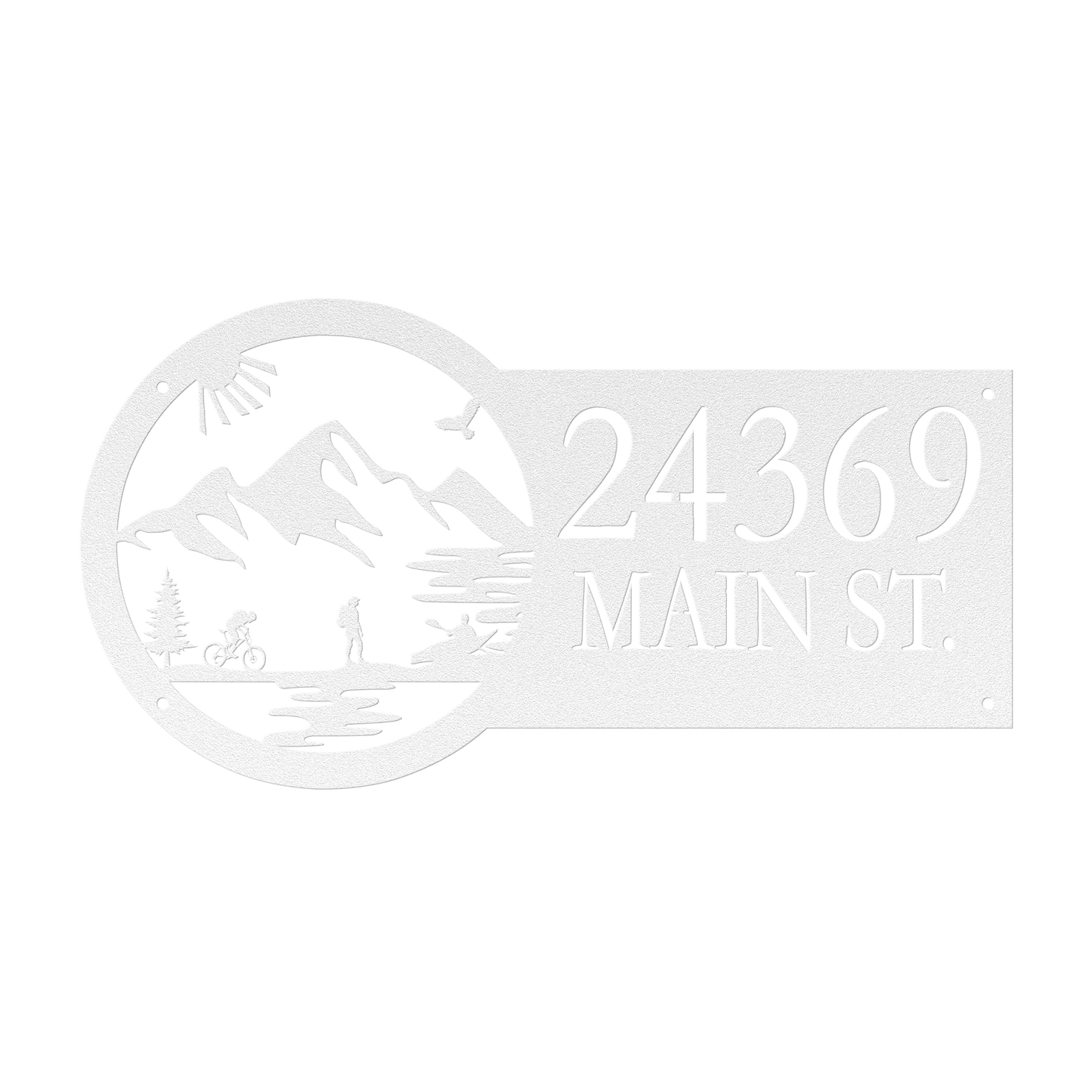 Metal House Number Address Sign| Adventure Racing Themed| Female Hiker White