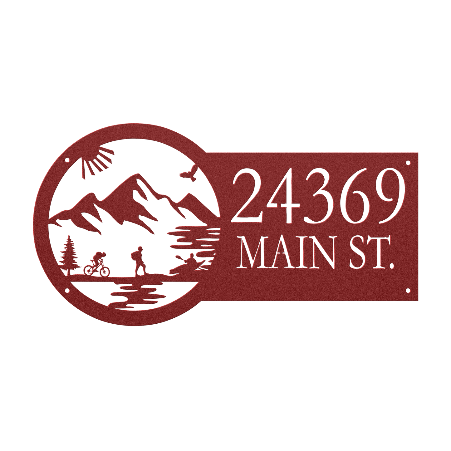 Metal House Number Address Sign| Adventure Racing Themed| Male Hiker Red