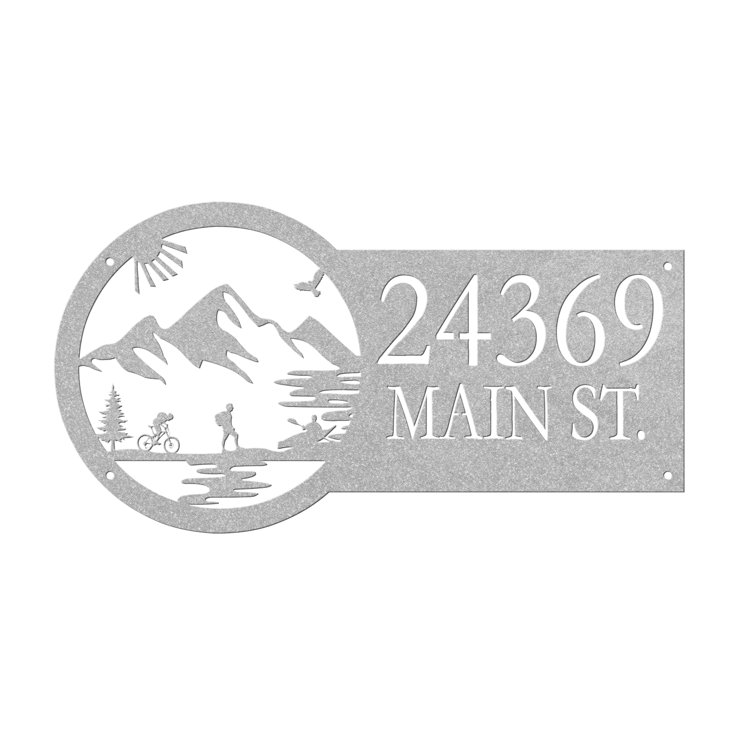 Metal House Number Address Sign| Adventure Racing Themed| Male Hiker Silver