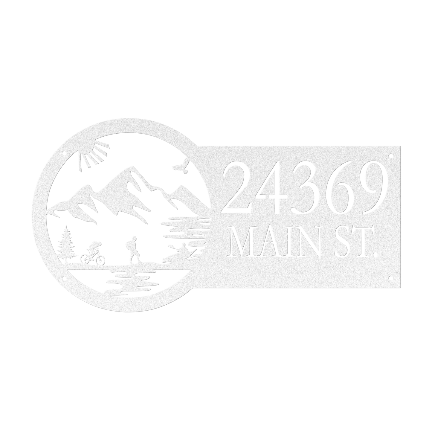 Metal House Number Address Sign| Adventure Racing Themed| Male Hiker White