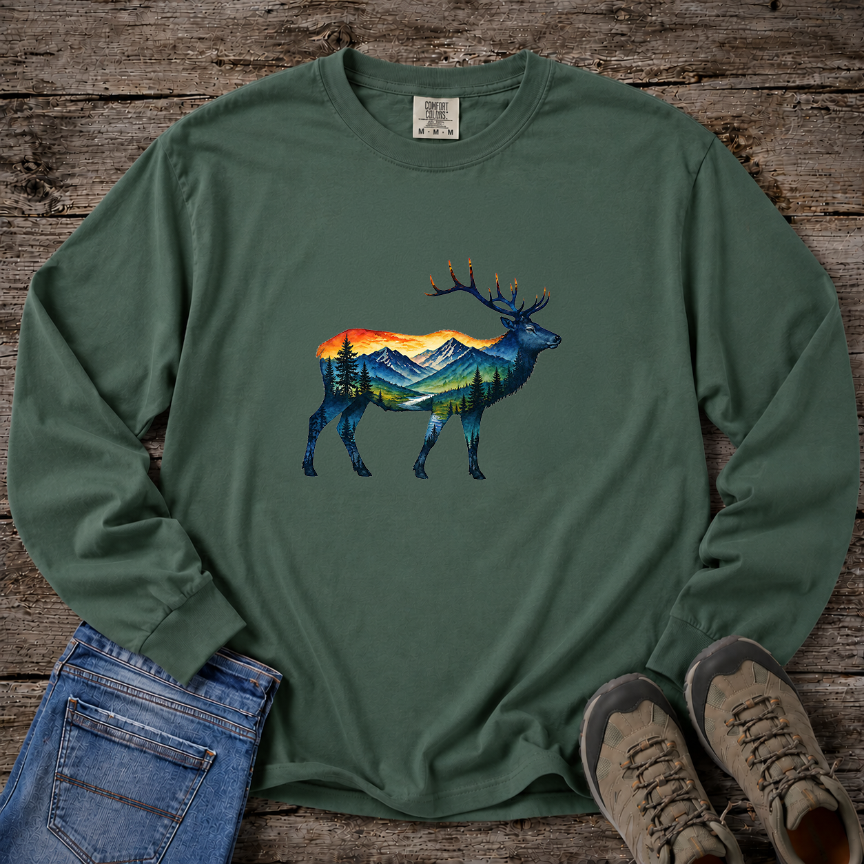Mountain Elk Sunset Comfort Colors® 6014 Premium Long Sleeve T