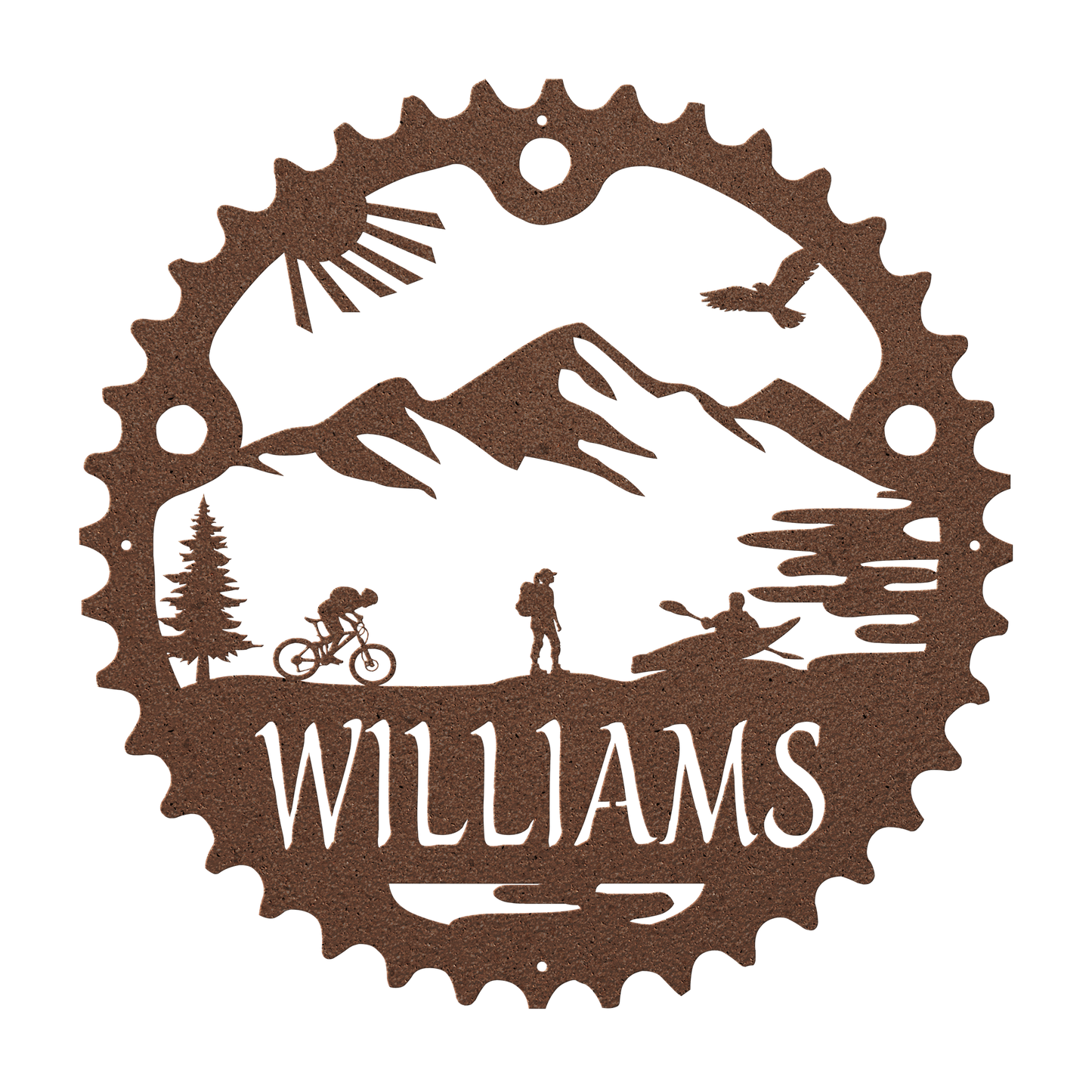 Personalized Adventure Racing Chainring Metal Sign With Female Hiker, Custom Adventure Race Gift, Metal Adventure Wall Art, Home Decor Copper