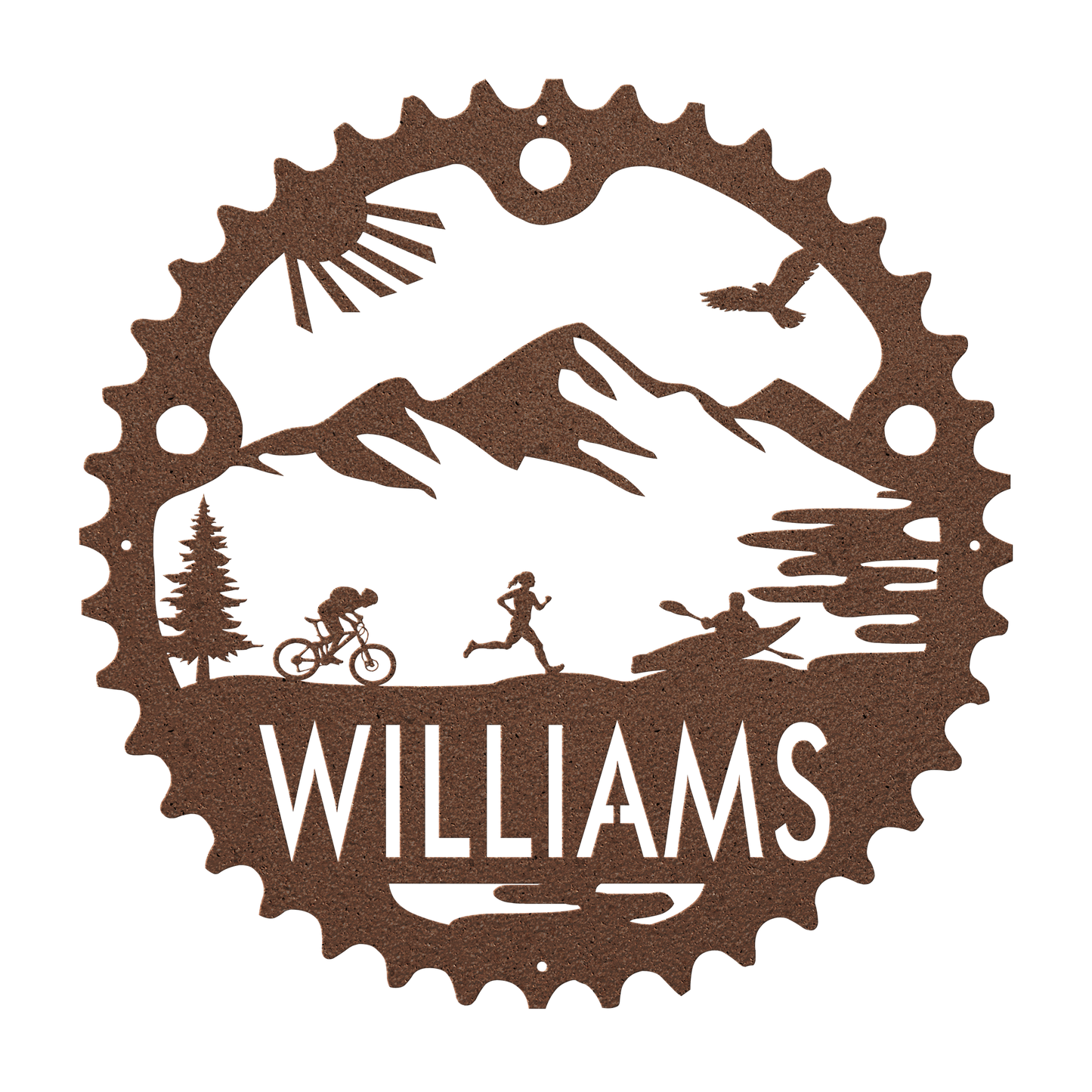 Personalized Adventure Racing Chainring Metal Sign With Female Runner, Custom Adventure Race Gift, Metal Adventure Wall Art, Home Decor Copper