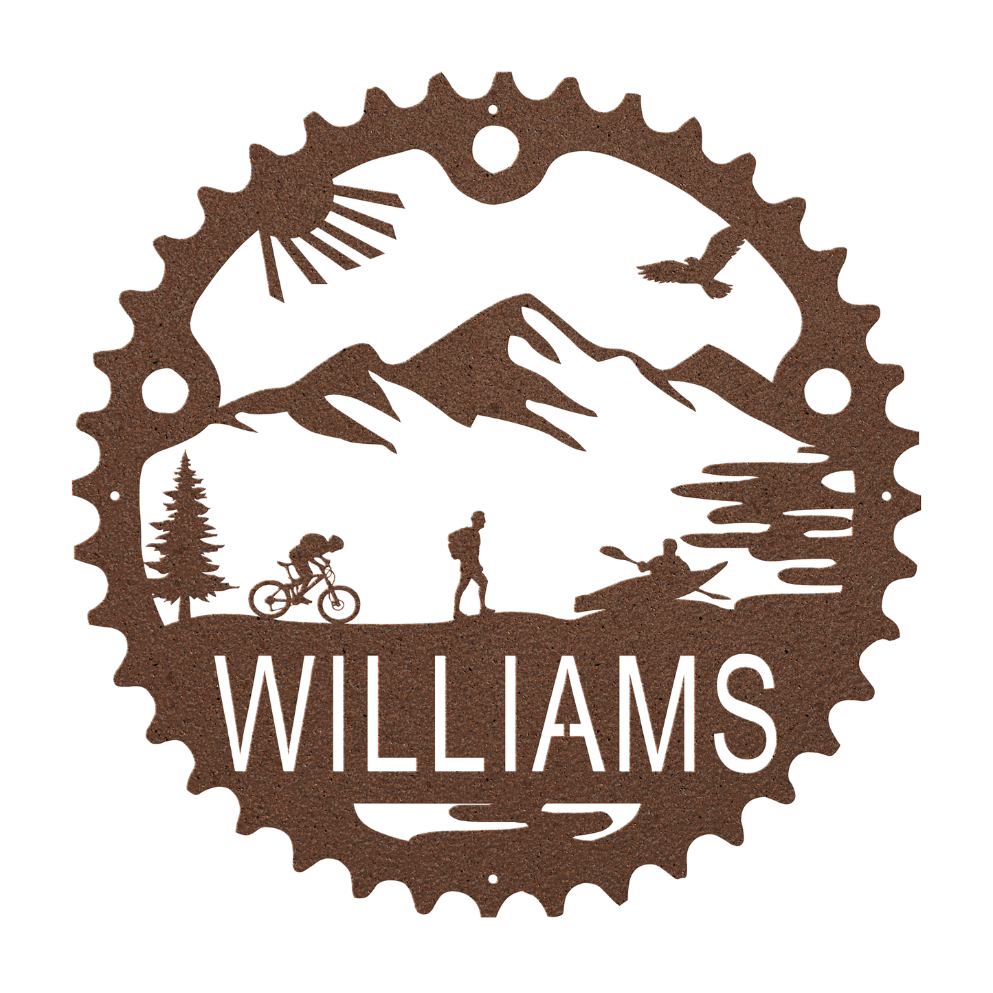 Personalized Adventure Racing Chainring Metal Sign With Male Hiker, Custom Adventure Race Gift, Metal Adventure Wall Art, Home Decor Copper