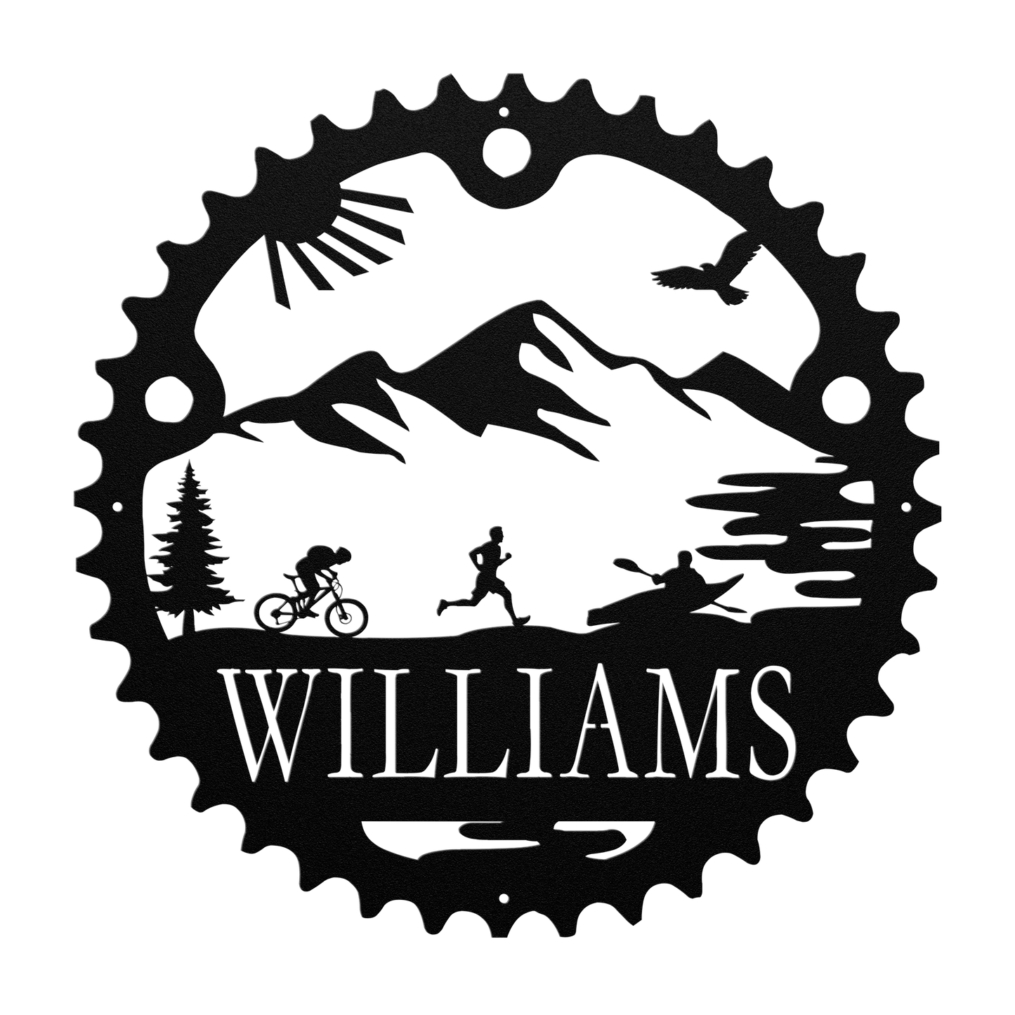 Personalized Adventure Racing Chainring Metal Sign With Male Runner, Custom Adventure Race Gift, Metal Adventure Wall Art, Home Decor Black