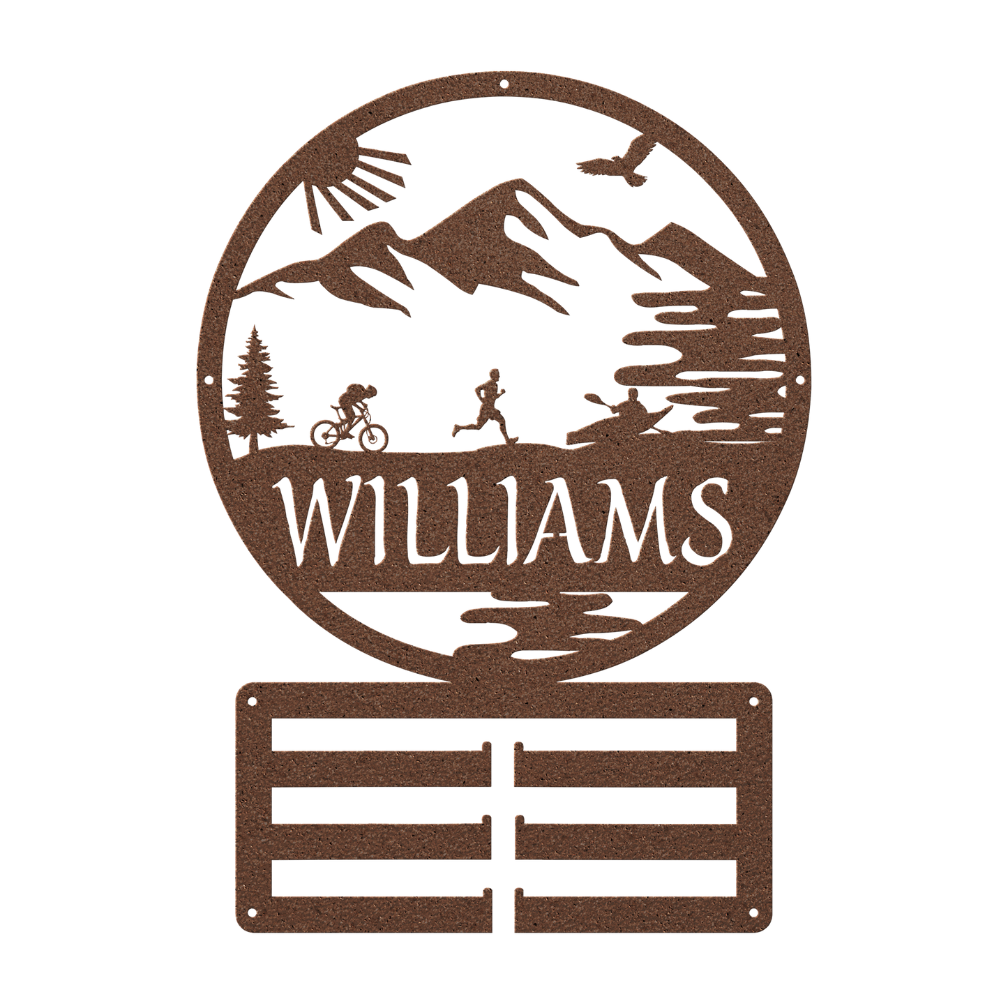 Personalized Adventure Racing Medal Hanger With Male Runner, Custom Adventure Race Gift, Metal Adventure Wall Art, Home Decor Copper