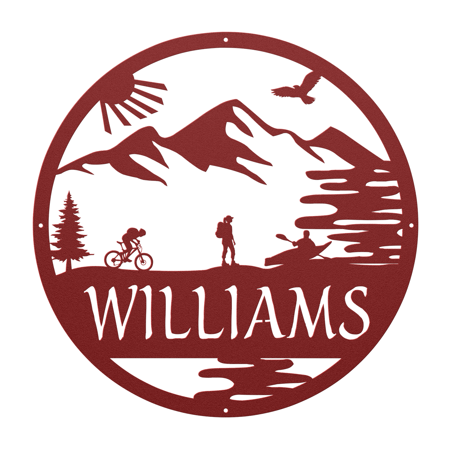 Personalized Adventure Racing Metal Sign With Female Hiker, Custom Adventure Race Gift, Metal Adventure Wall Art, Home Decor Red