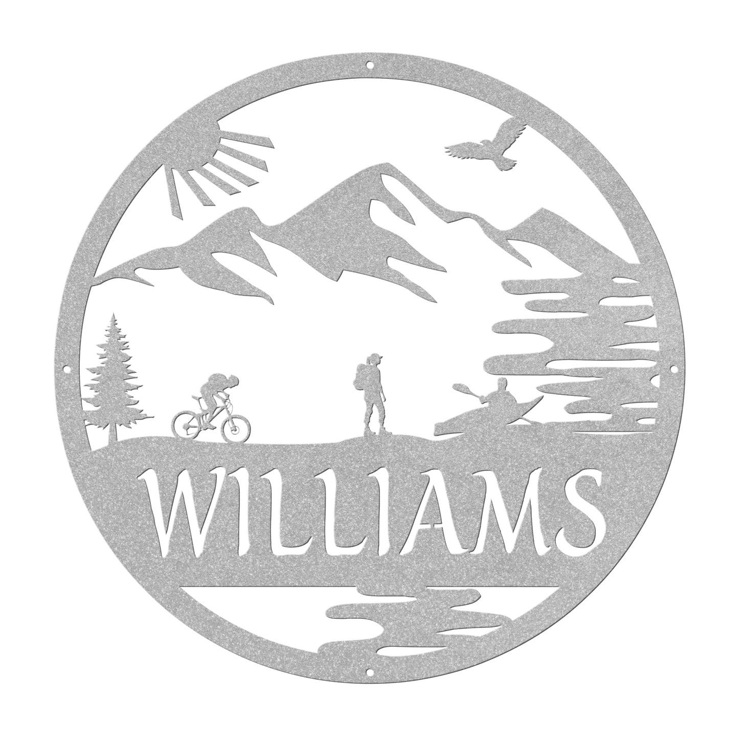 Personalized Adventure Racing Metal Sign With Female Hiker, Custom Adventure Race Gift, Metal Adventure Wall Art, Home Decor Silver