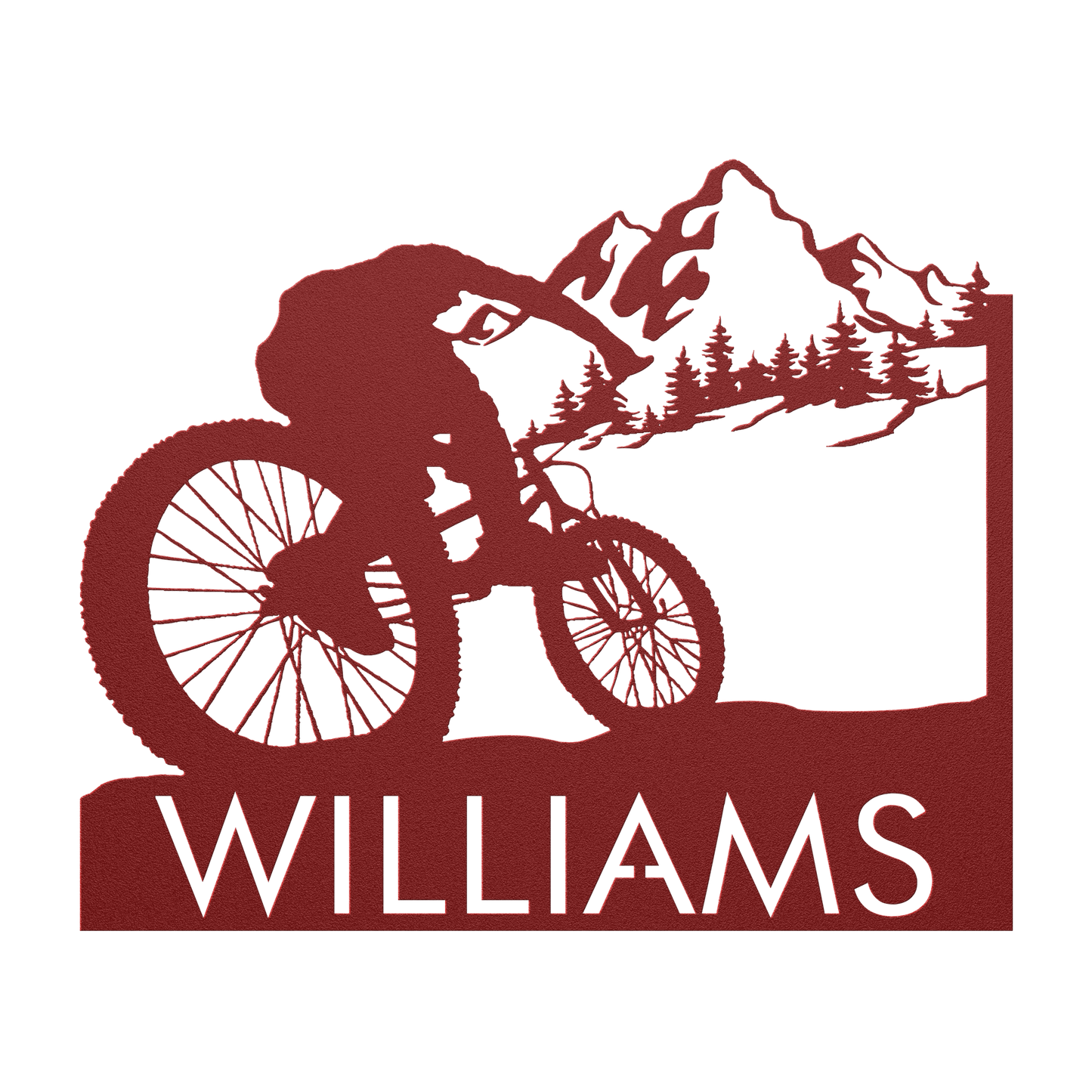 Personalized Mountain Bike Metal Wall Decor, Custom Mountain Biker Gift, Mnt Bike Metal Sign Red