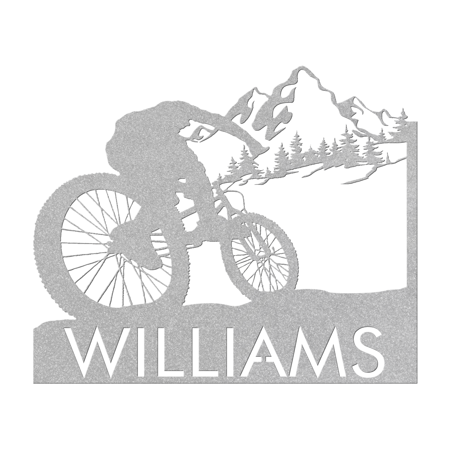 Personalized Mountain Bike Metal Wall Decor, Custom Mountain Biker Gift, Mnt Bike Metal Sign Silver