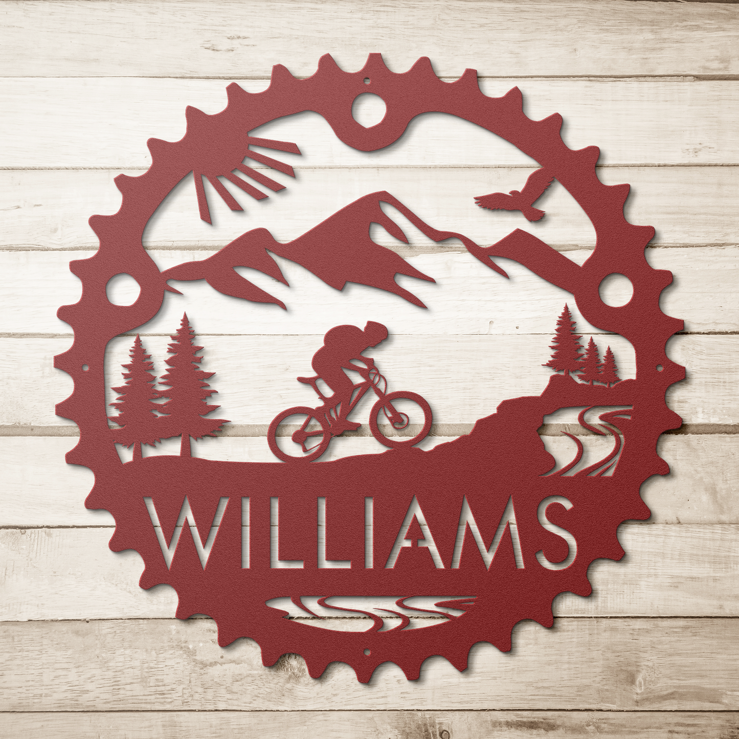 Personalized_Mountain_Biker_Chainring_Me_Red_Simple_Wood_BKGD_Mockup.png