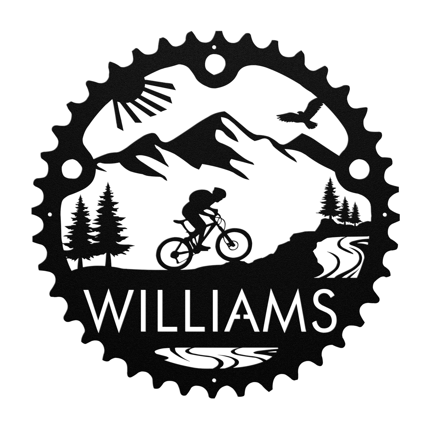 Personalized Mountain Biker Chainring Metal Bike Decor, Custom Mountain Biker Gift, Metal Bike Wall Art, Home Decor Black