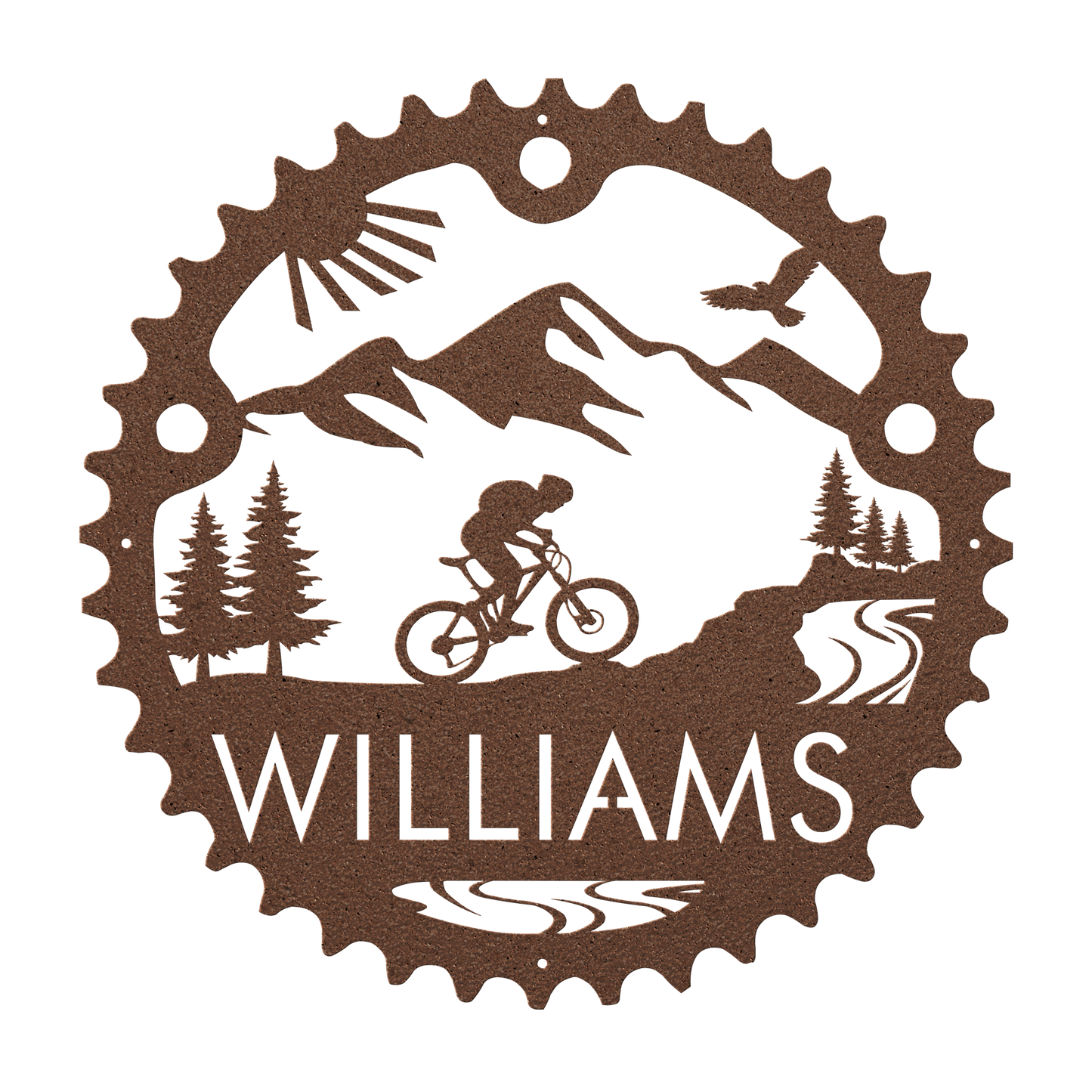 Personalized Mountain Biker Chainring Metal Bike Decor, Custom Mountain Biker Gift, Metal Bike Wall Art, Home Decor Copper
