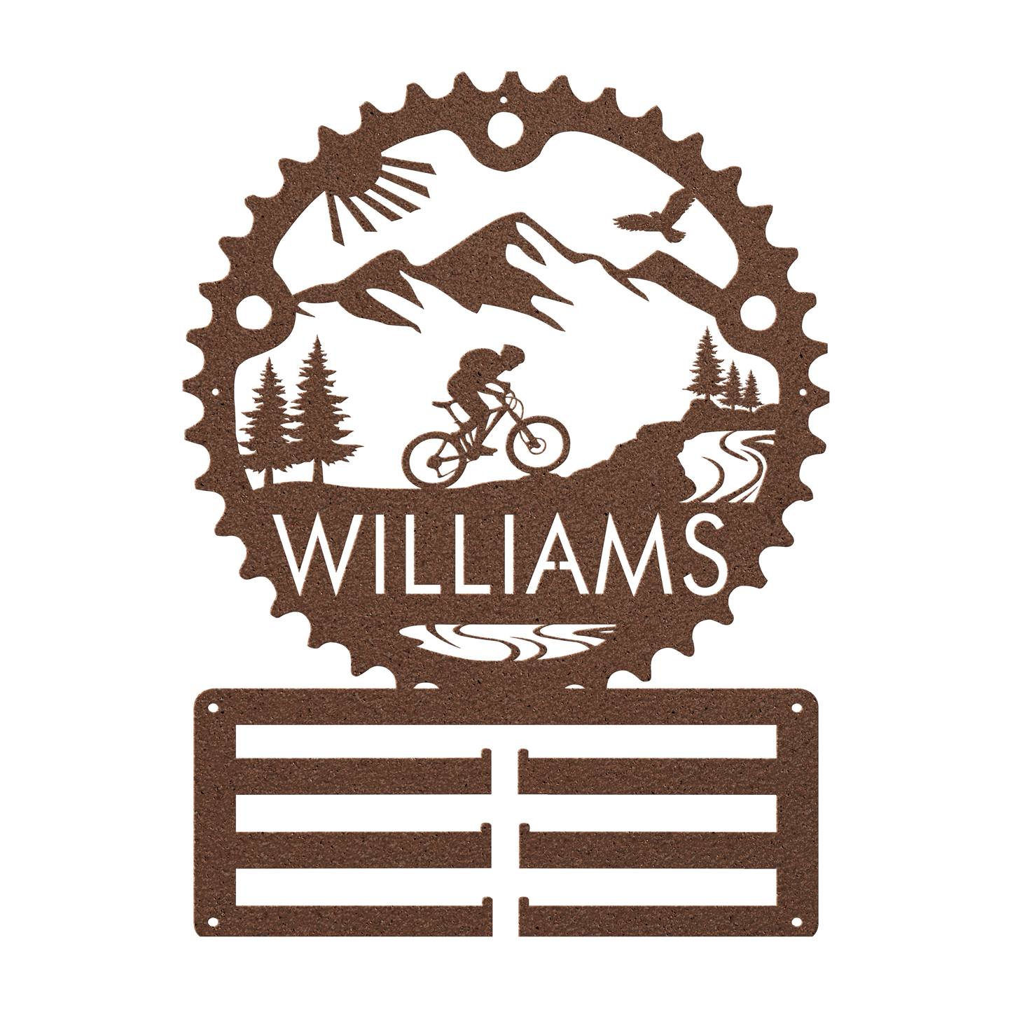 Personalized Mountain Biker Chainring Metal Bike Decor Medal Hanger, Custom Mountain Biker Gift, Metal Bike Wall Art, Home Decor Copper