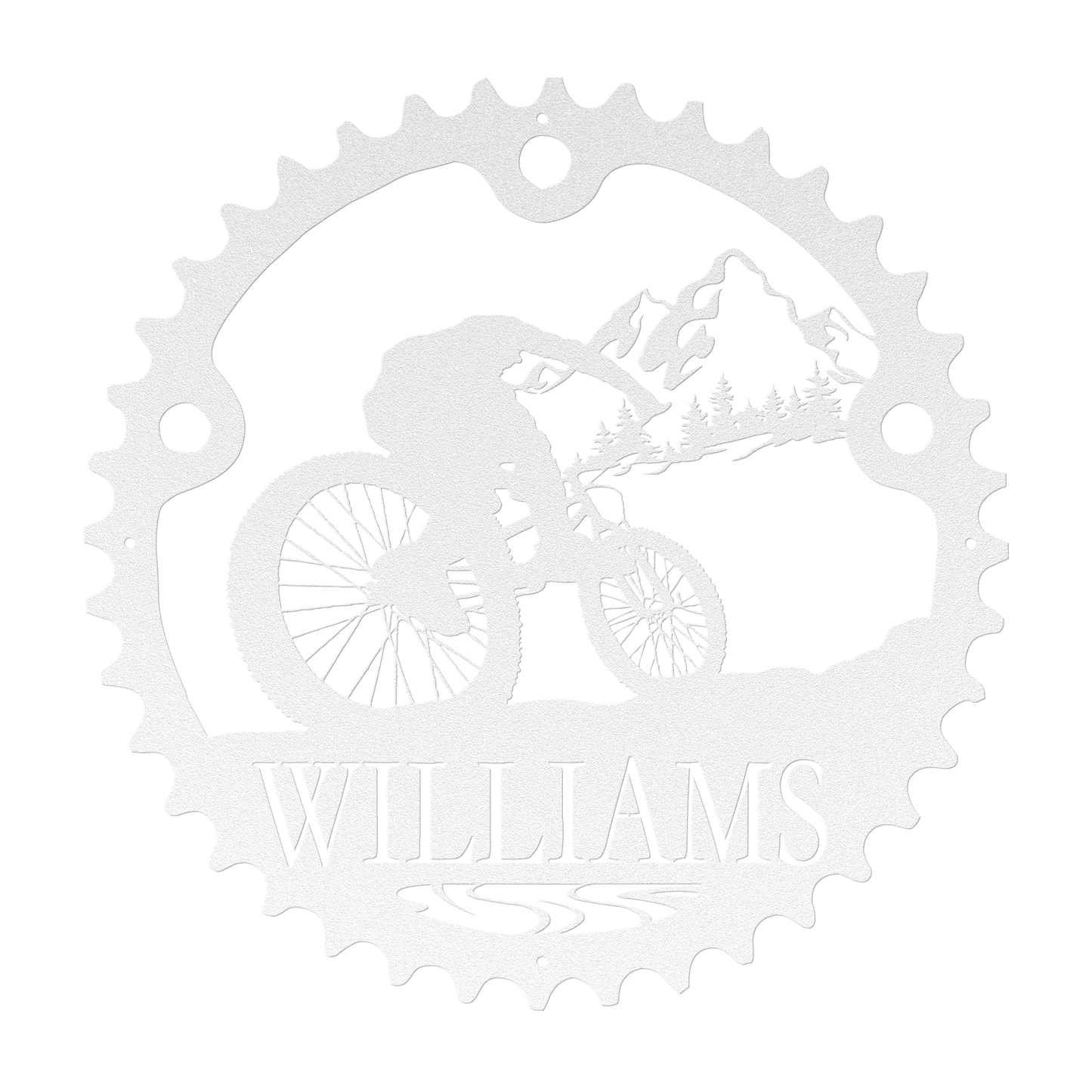 Personalized Mountain Biker Chainring Metal Bike Scenic Home Decor, Custom Mountain Biker Gift, Metal Bike Wall Art, Home Decor White