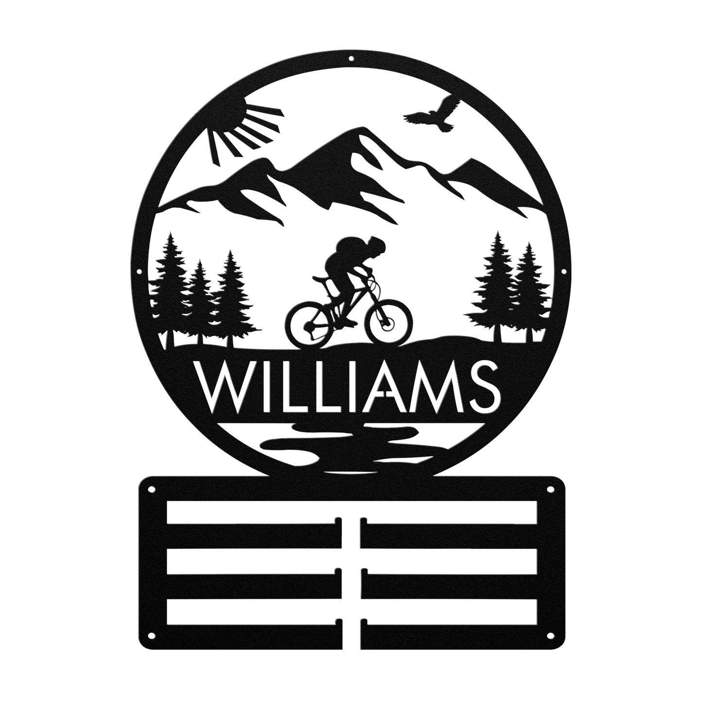 Personalized Mountain Biker Medal Holder Metal Wall Decor, Custom Text Mountain Biker Gift, Mnt Bike Medal Hanger Black