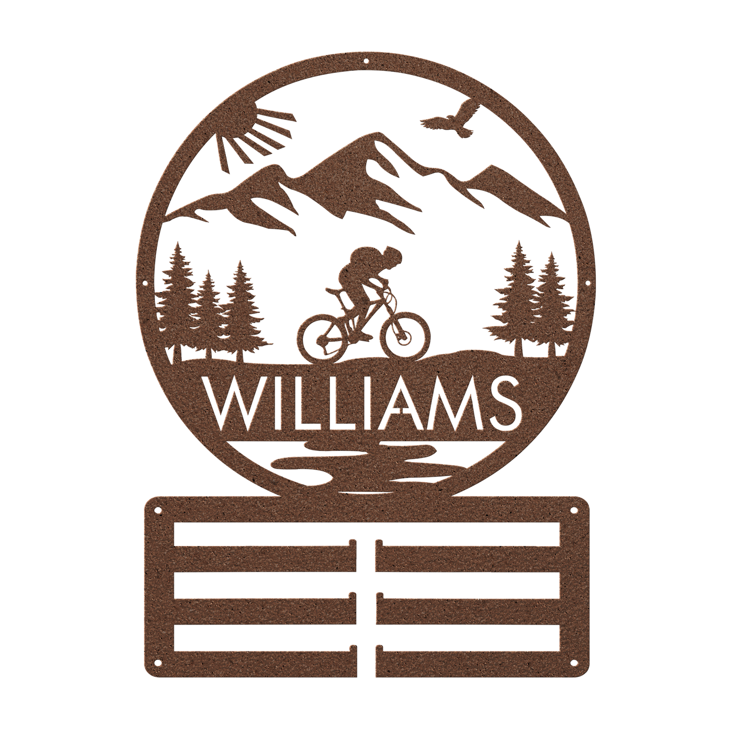 Personalized Mountain Biker Medal Holder Metal Wall Decor, Custom Text Mountain Biker Gift, Mnt Bike Medal Hanger Copper