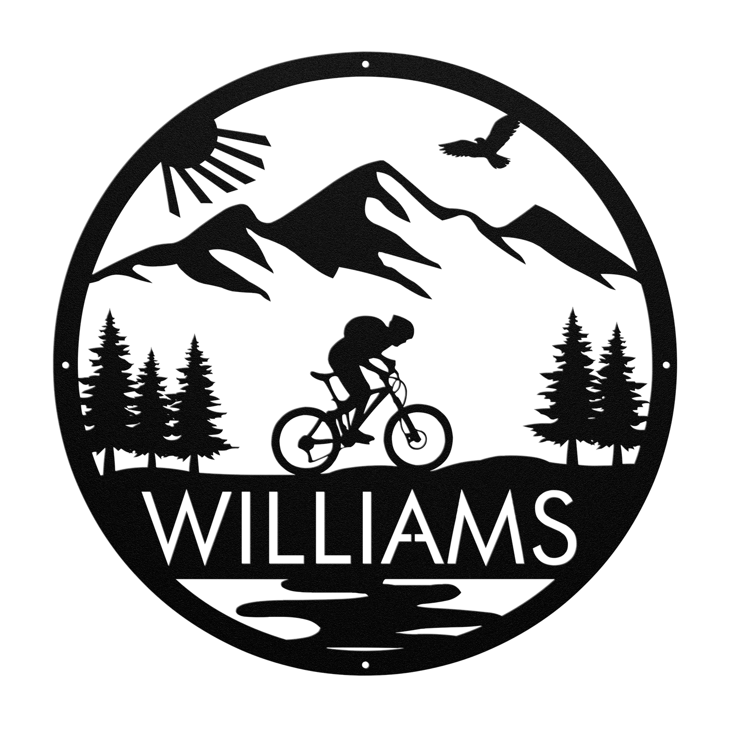 Personalized Mountain Biker Metal Wall Decor, Custom Text Mountain Biker Gift, Mnt Bike Metal Home Decor Black