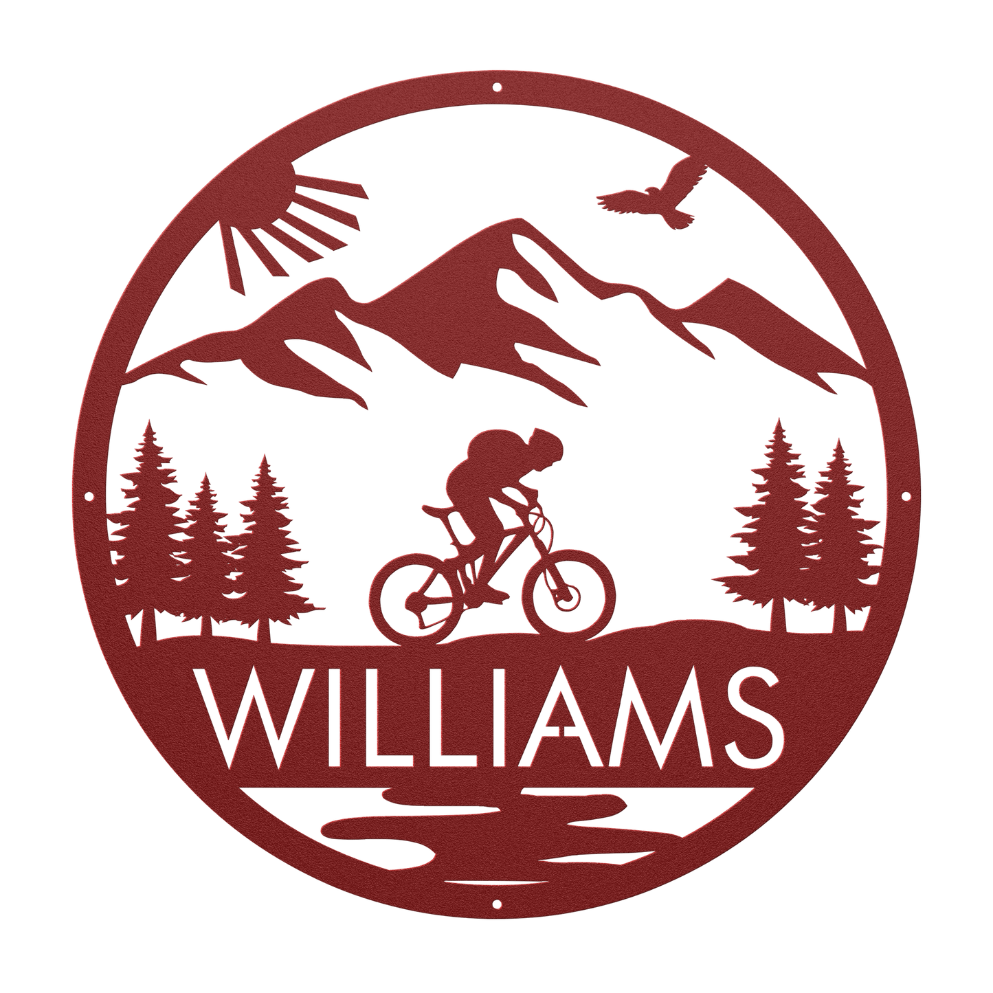 Personalized Mountain Biker Metal Wall Decor, Custom Text Mountain Biker Gift, Mnt Bike Metal Home Decor Red