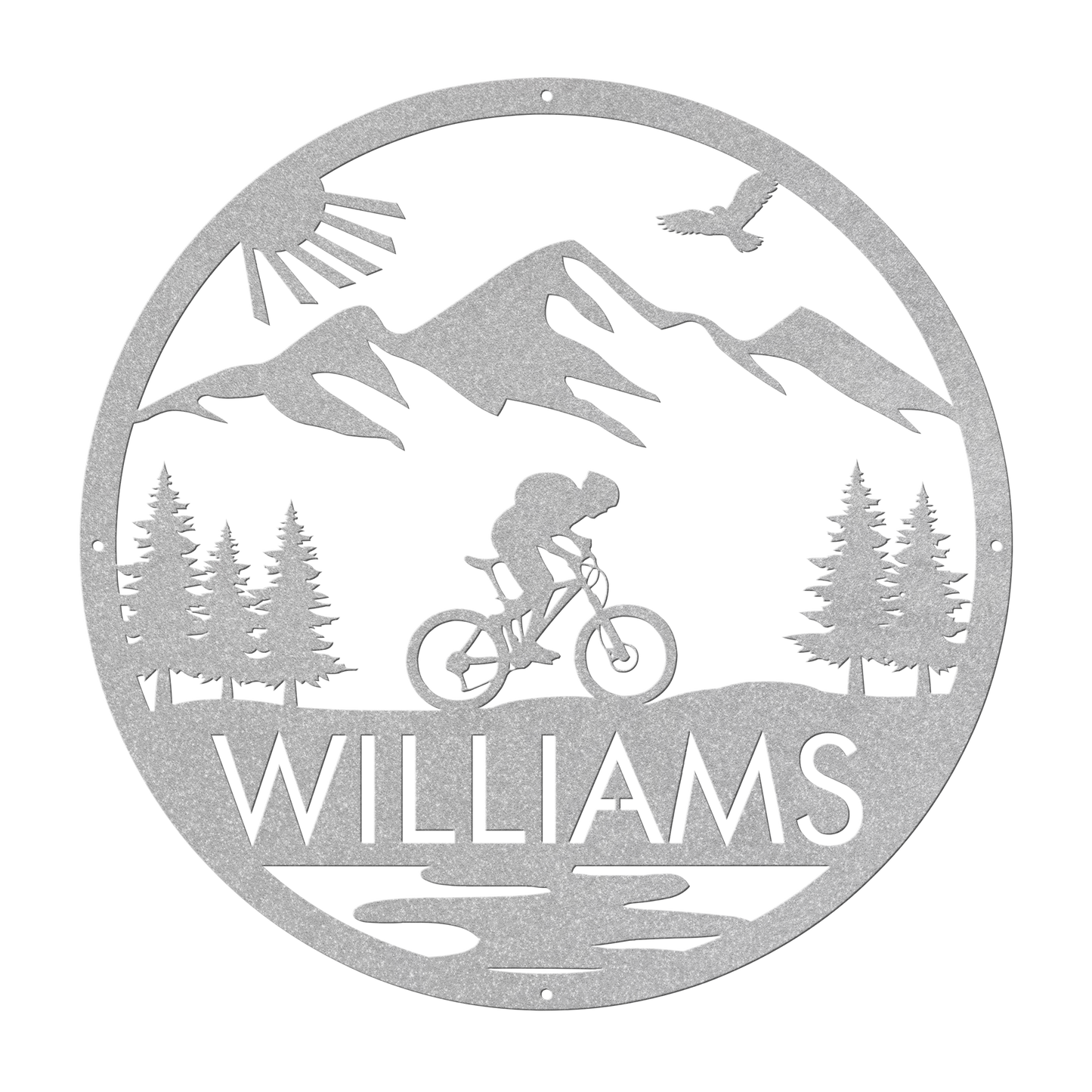 Personalized Mountain Biker Metal Wall Decor, Custom Text Mountain Biker Gift, Mnt Bike Metal Home Decor Silver