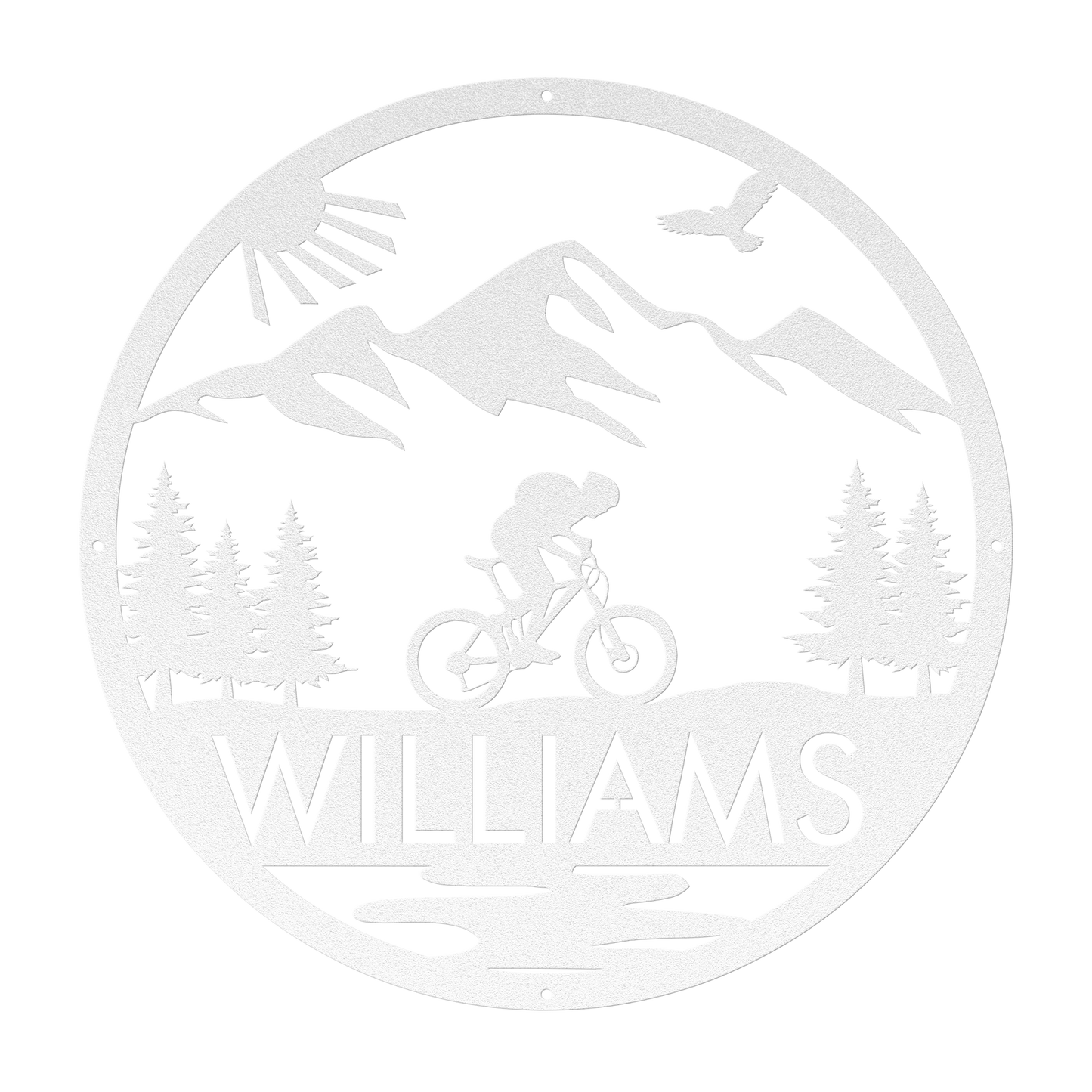 Personalized Mountain Biker Metal Wall Decor, Custom Text Mountain Biker Gift, Mnt Bike Metal Home Decor White