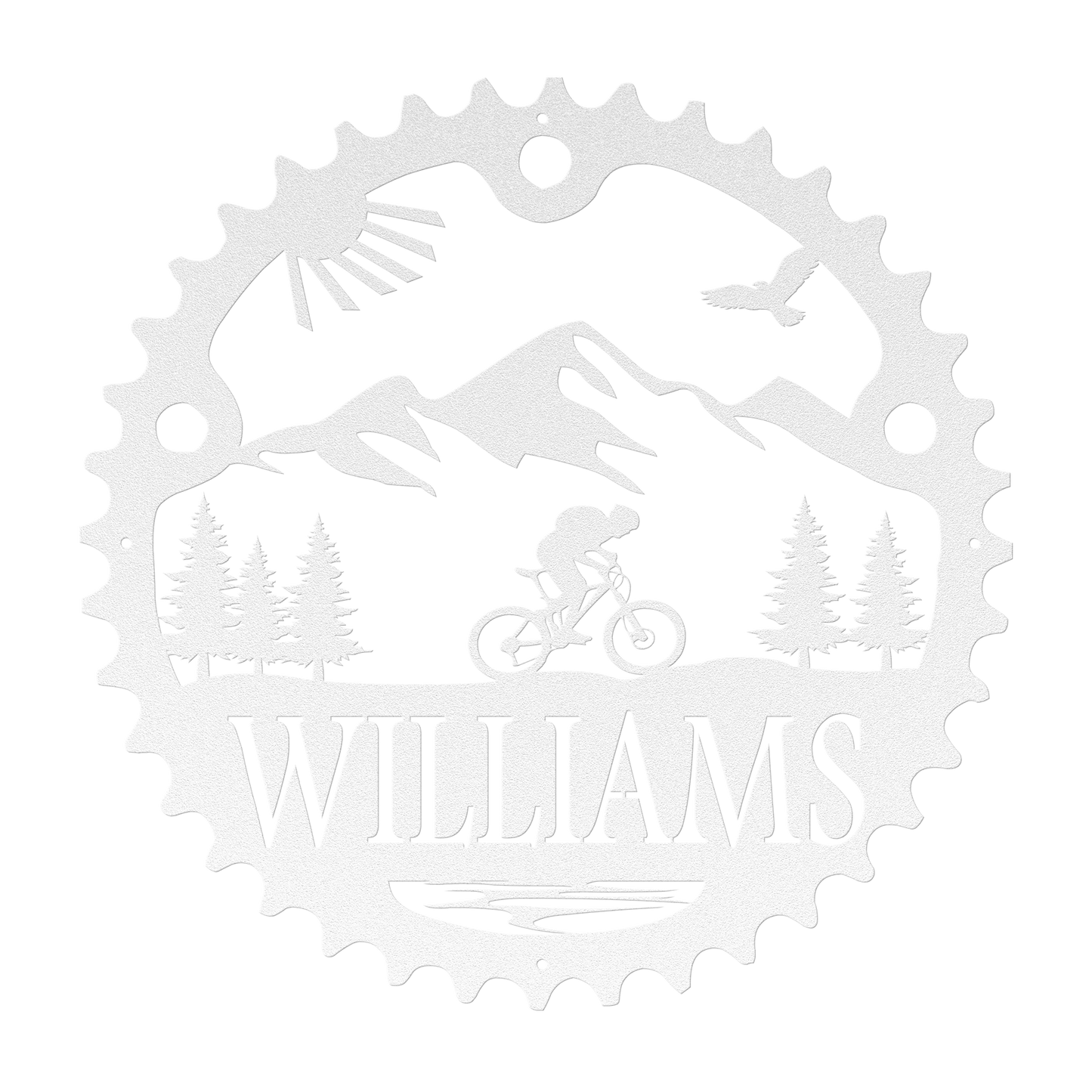 Personalized Scenic Mountain Biker Chainring Metal Bike Decor, Custom Mountain Biker Gift, Metal Bike Wall Art, Home Decor