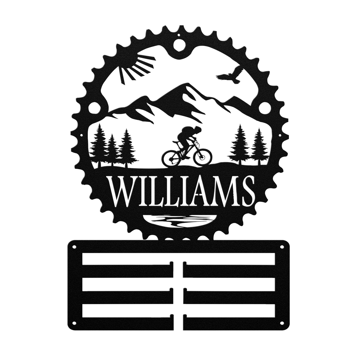 Personalized Scenic Mountain Biker Chainring Metal Bike Decor Medal Hanger, Custom Mountain Biker Gift, Metal Bike Wall Art, Home Decor