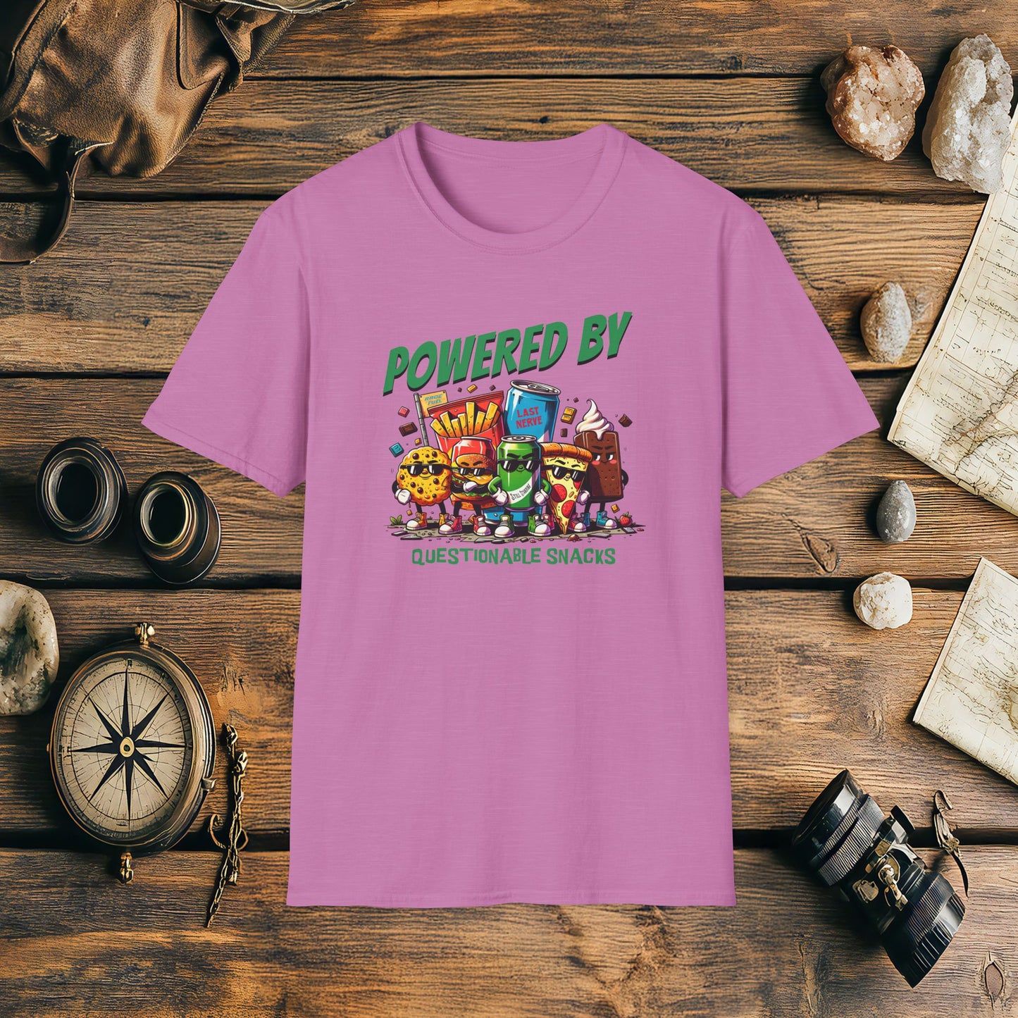 Powered By Questionable Snacks, Funny, Sarcasm, Adventure T-Shirt Gift, Adventure Racing Gift