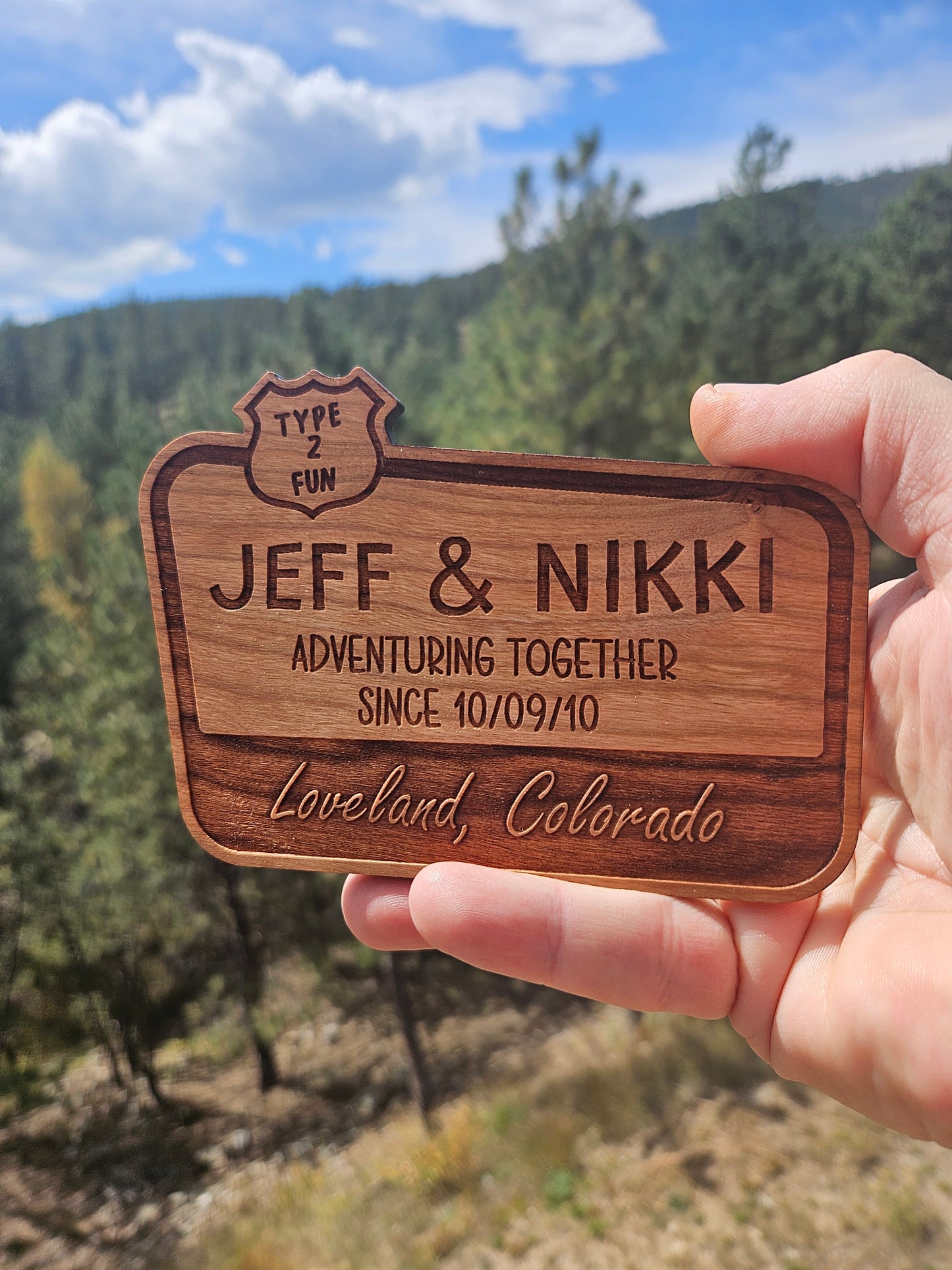 Personalized Team or Couple Adventuring Wood Fridge Magnet